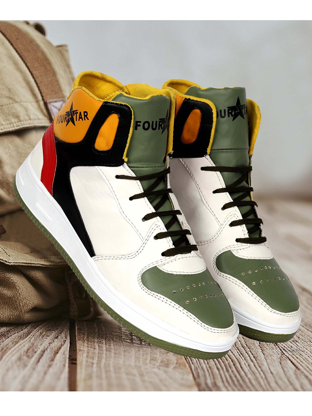 

FOUR STAR TRUCK SALES Men Green Colourblocked High-Top Sneakers