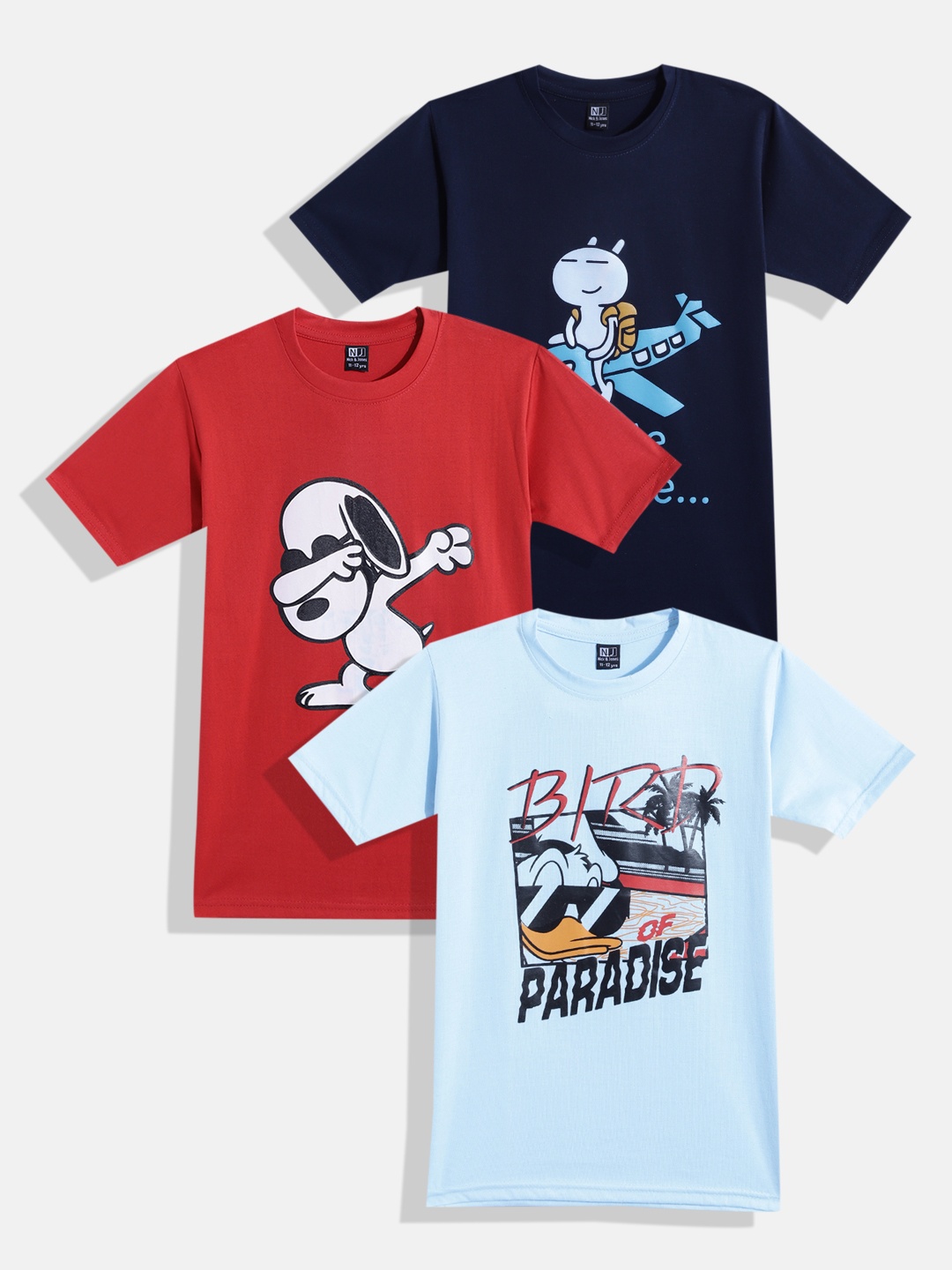

Nick and Jones Kids Pack of 3 Pure Cotton Printed T-shirts, Red