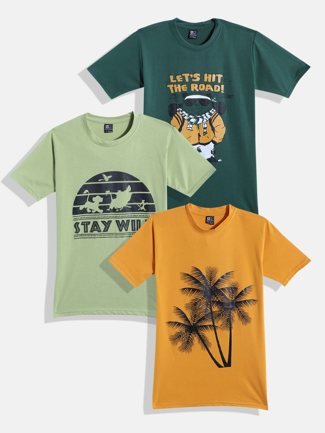

Nick and Jones Kids Pack of 3 Pure Cotton Printed T-shirts, Mustard