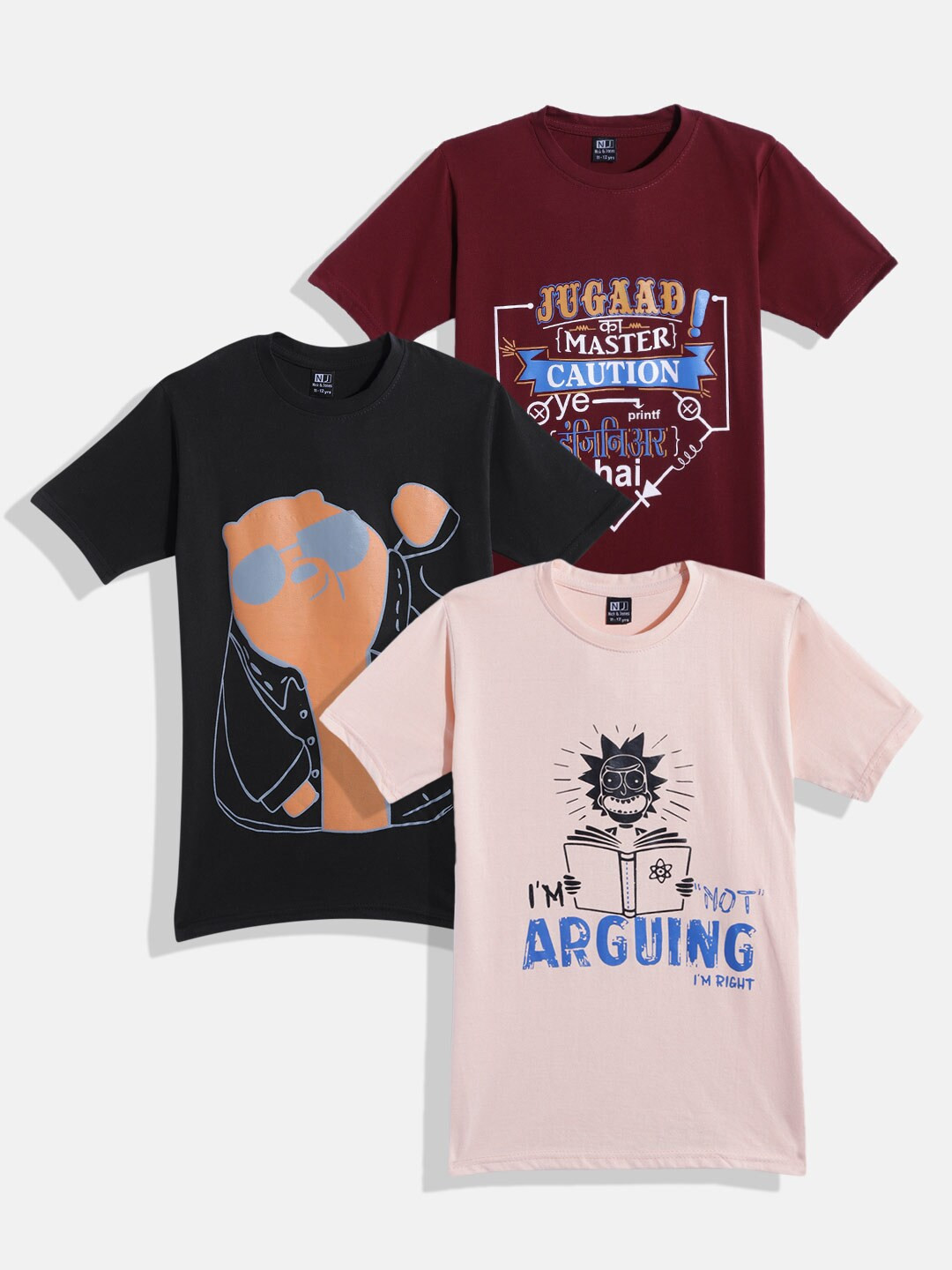 

Nick and Jones Kids Pack of 3 Pure Cotton Printed T-shirts, Maroon