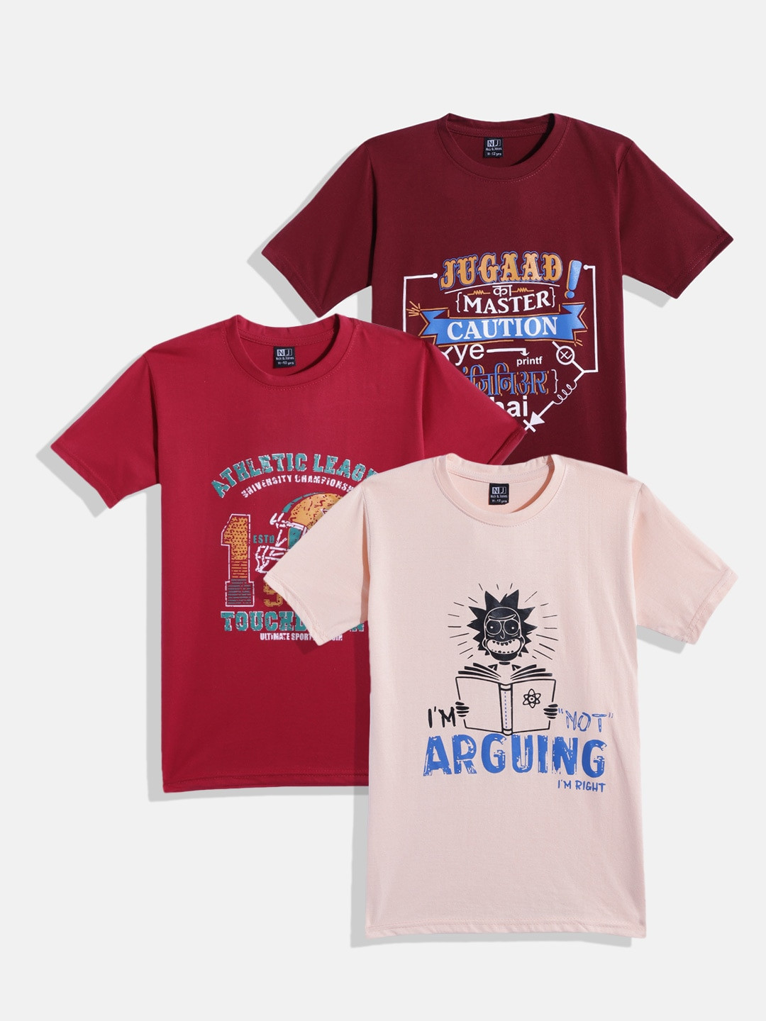

Nick and Jones Kids Pack of 3 Pure Cotton Printed T-shirts, Peach