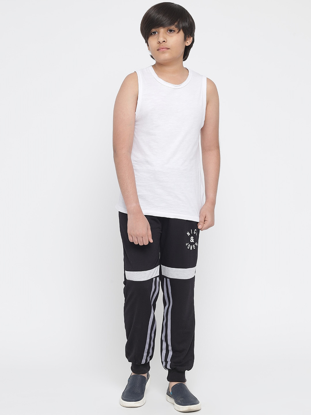 

Nick and Jones Kids Black & Grey Striped Pure Cotton Joggers