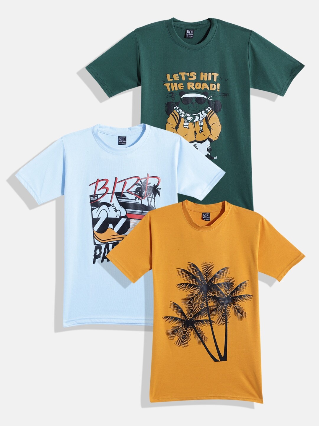 

Nick and Jones Kids Pack of 3 Pure Cotton Printed T-shirts, Mustard