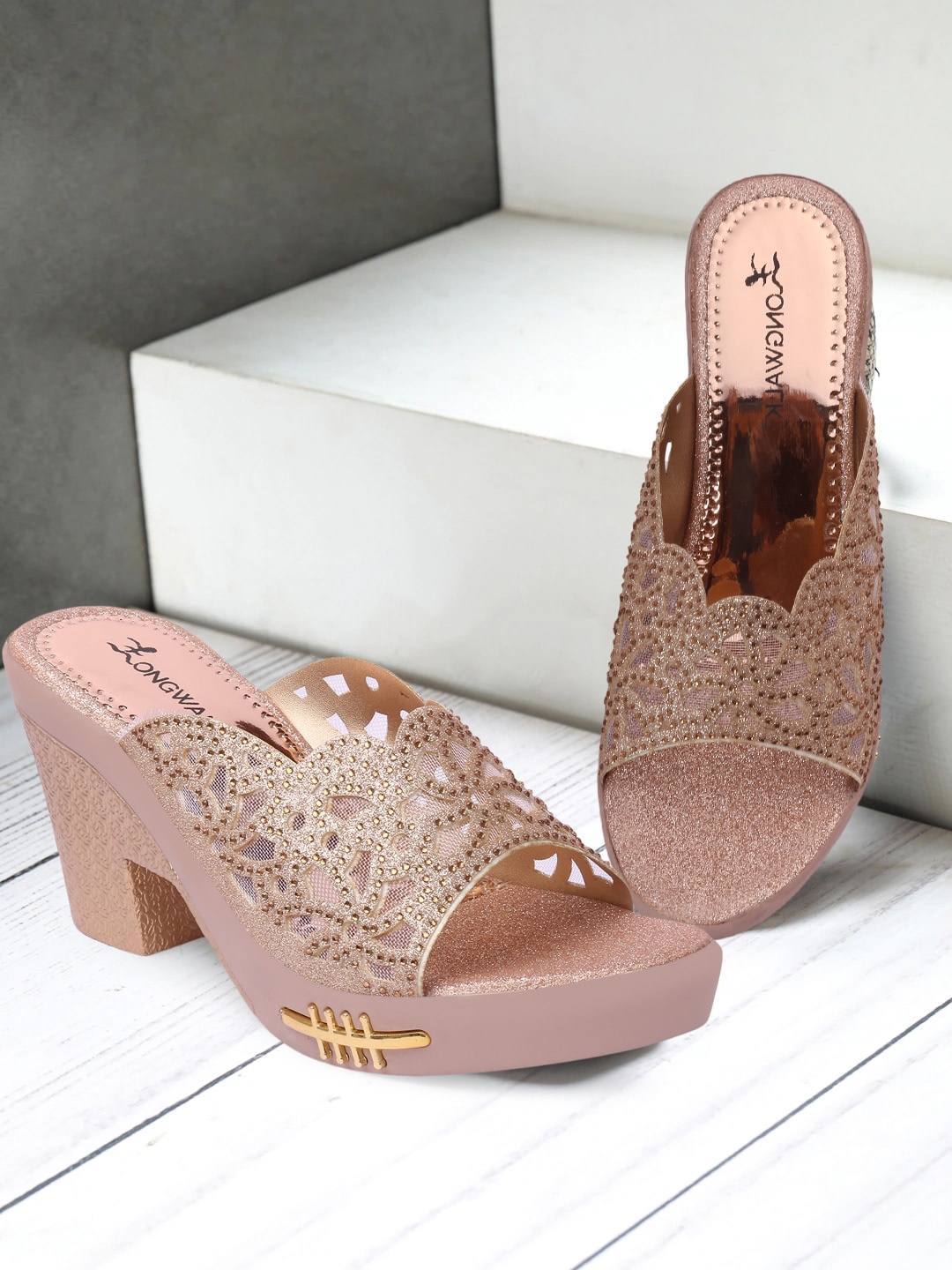 

Longwalk Women Pink Party High-Top Block Heels Peep Toes
