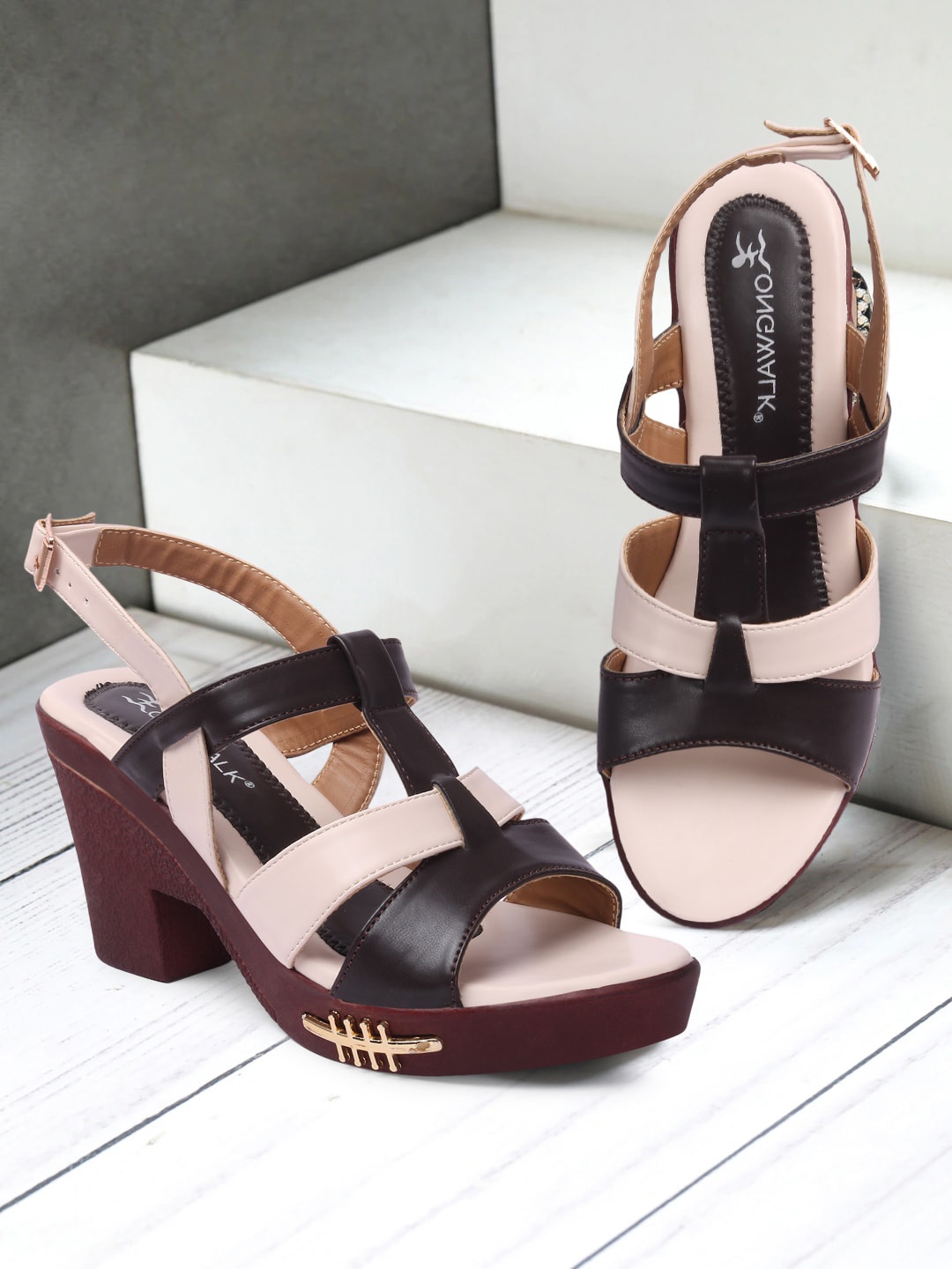 

Longwalk Women Brown & Black Colourblocked Party High-Top Block Heels