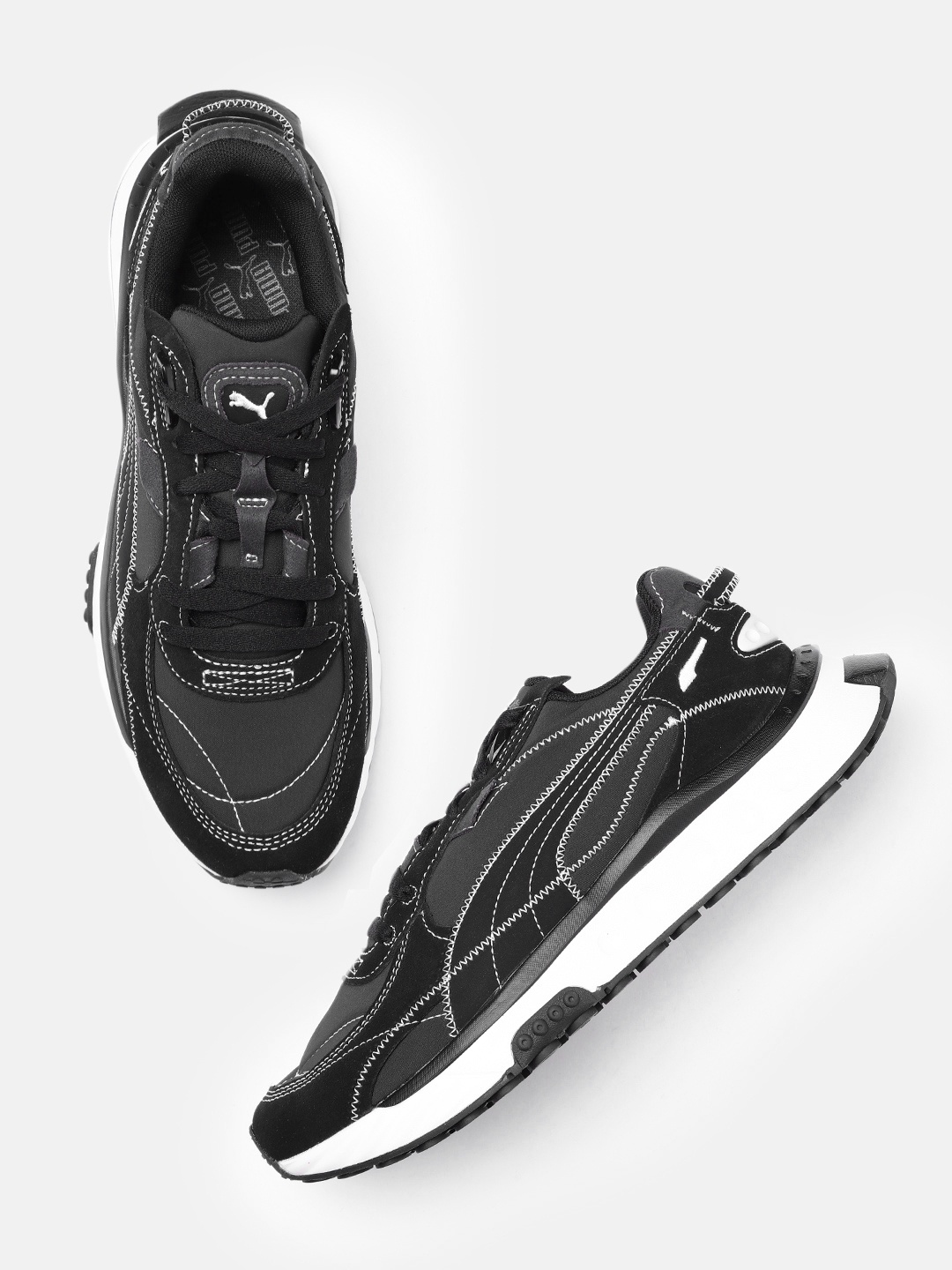 

Puma Unisex Black Wild Rider Embroidered Sneakers