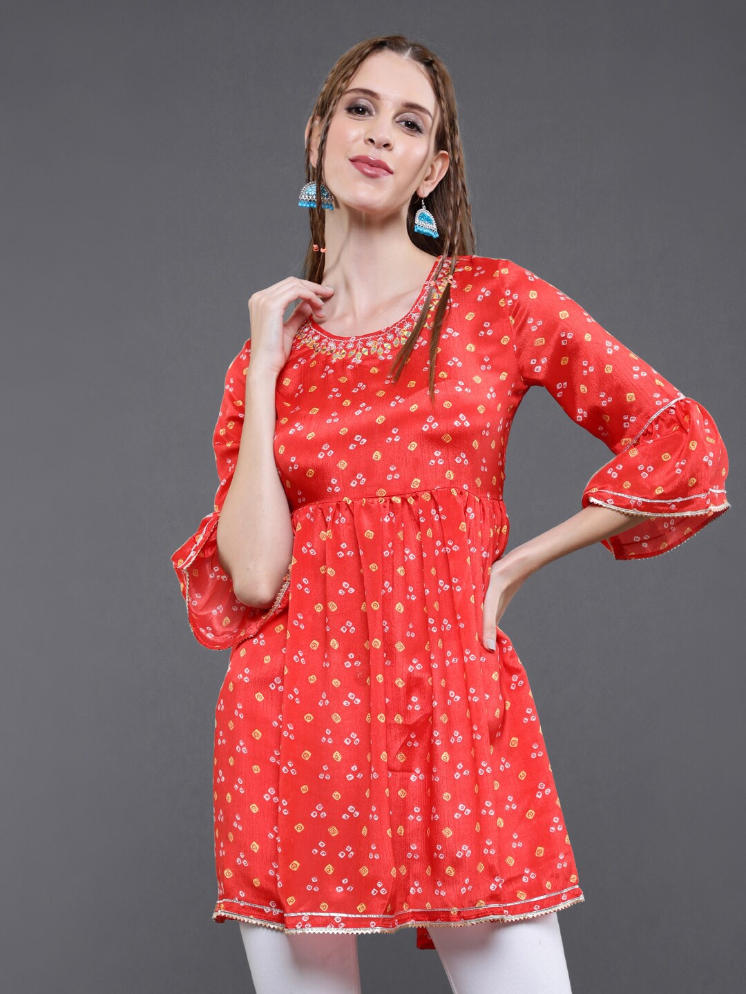 

saubhagya Women Orange & White Printed Tunic