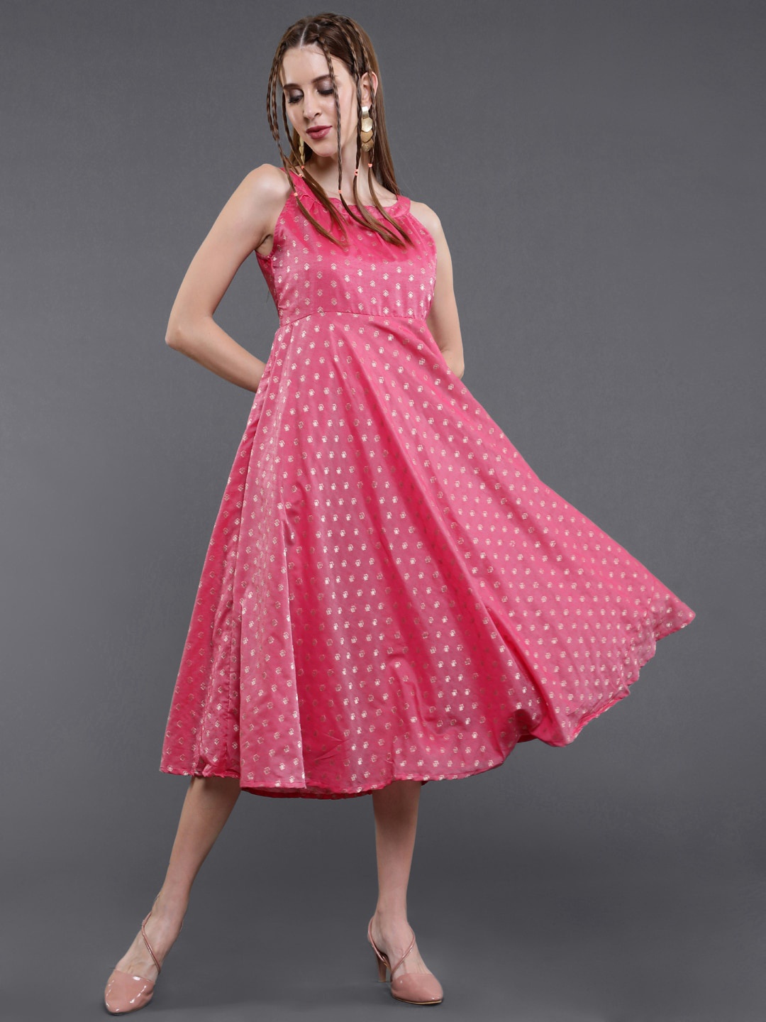 

saubhagya Women Pink Midi Dress