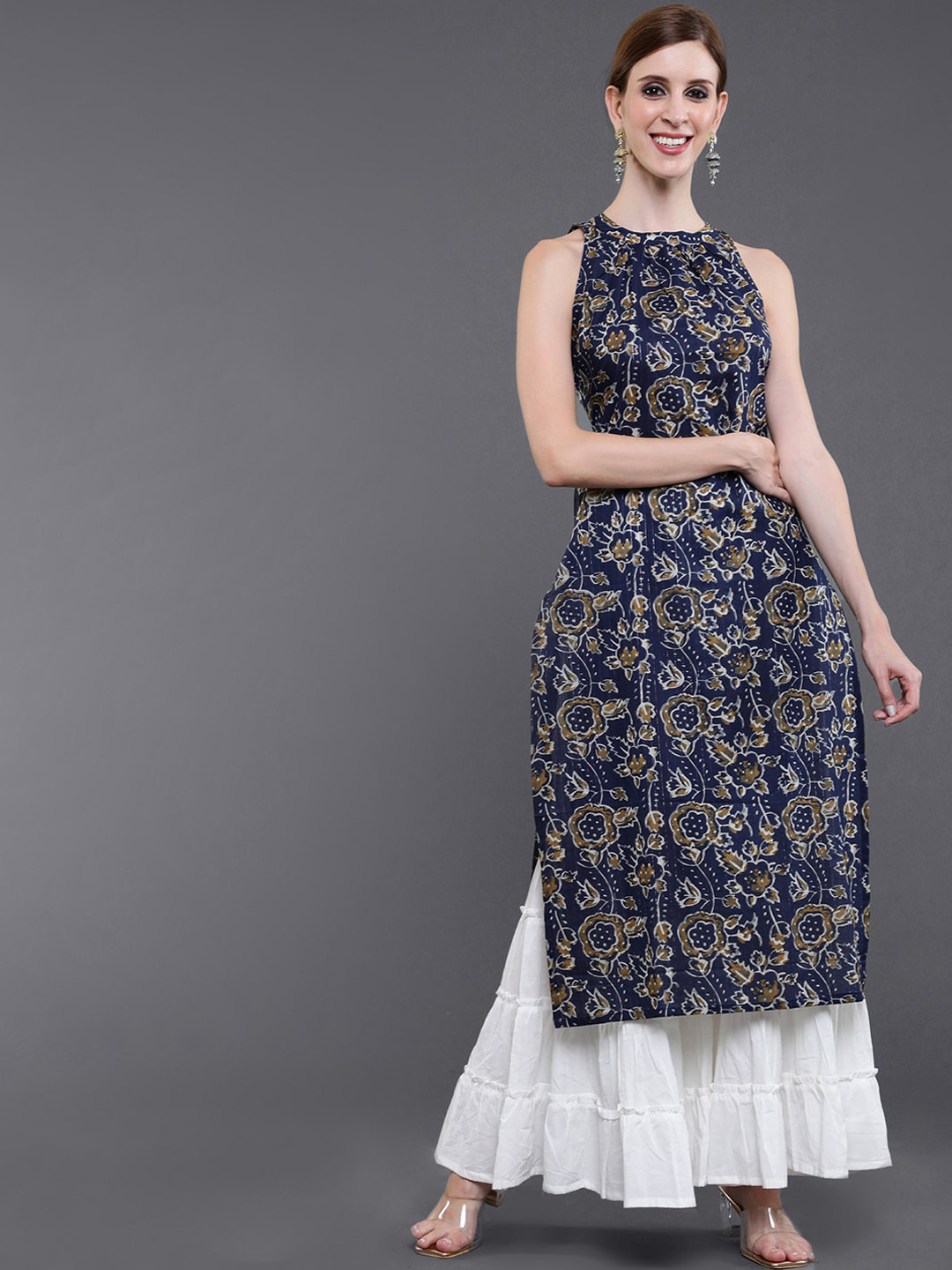 

saubhagya Women Blue & Olive Green Ethnic Motifs Printed Kurta