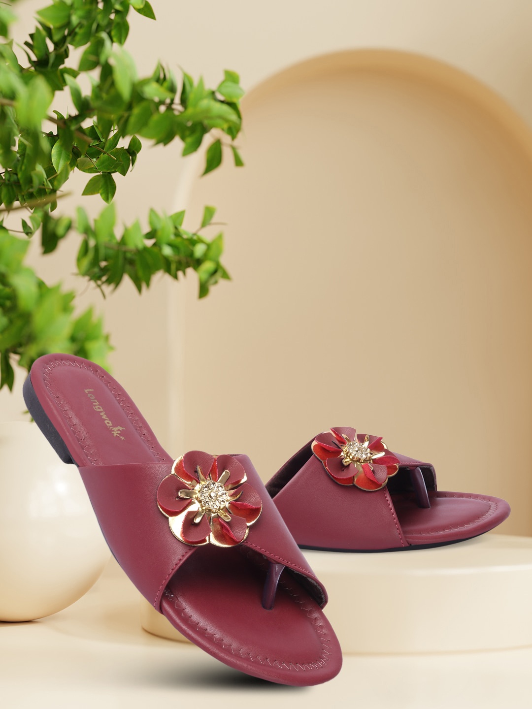 

Longwalk Women Maroon Embellished Open Toe Flats