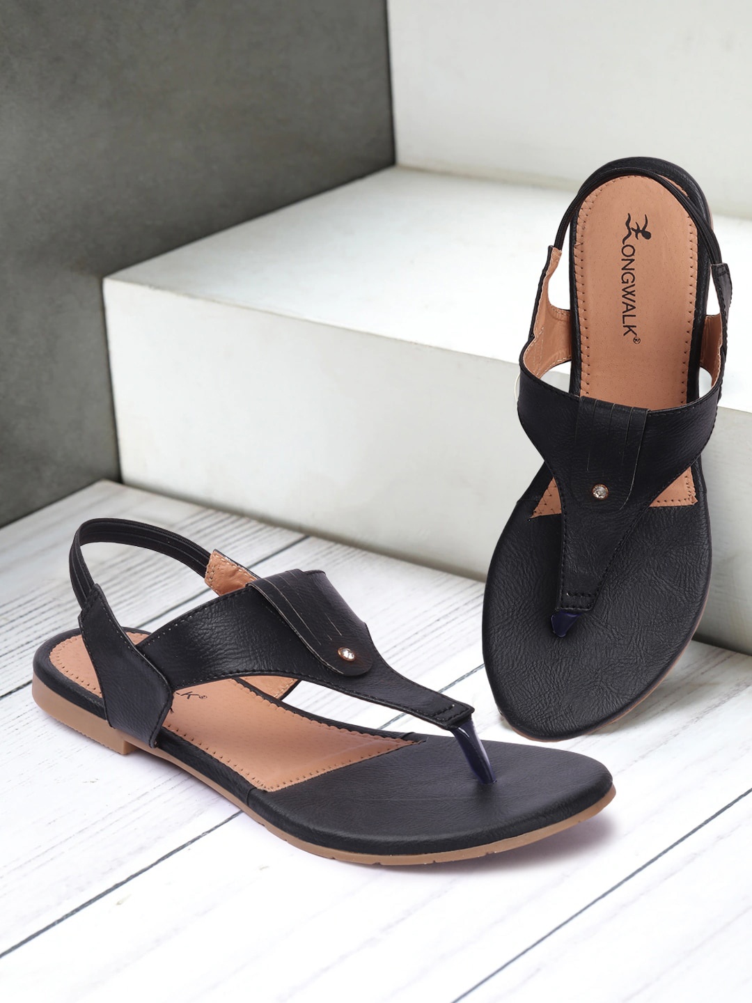 

Longwalk Women Black T-Strap Flats