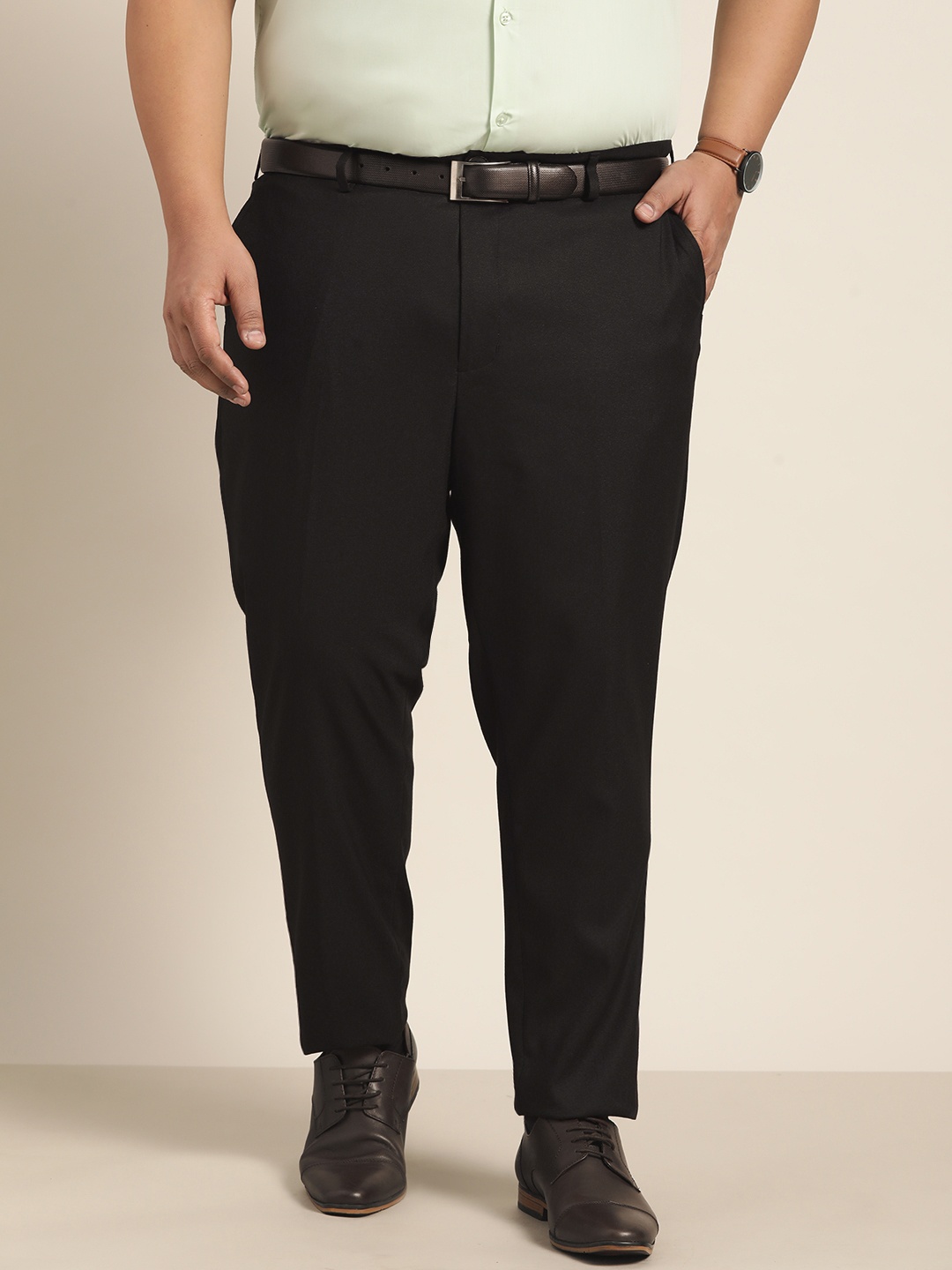 

Sztori Men Plus Size Black Solid Formal Trousers