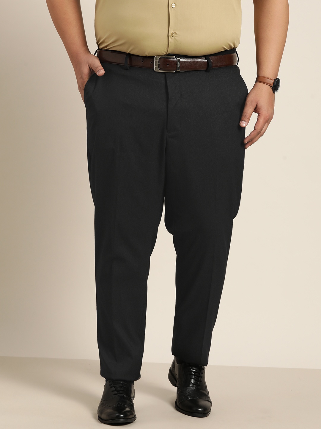 

Sztori Men Plus Size Charcoal Grey Solid Formal Trousers