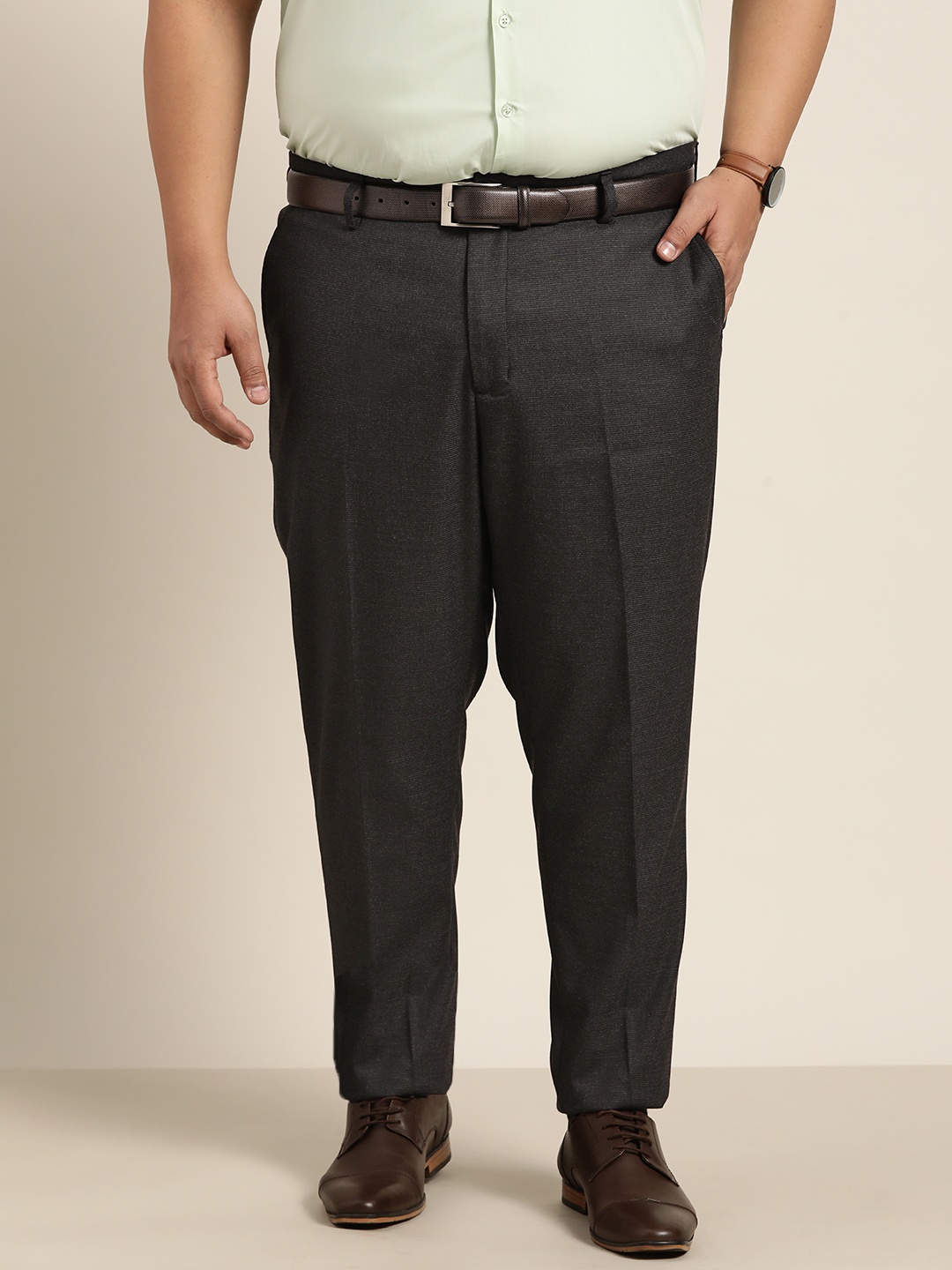 

Sztori Men Plus Size Textured Formal Trousers, Charcoal