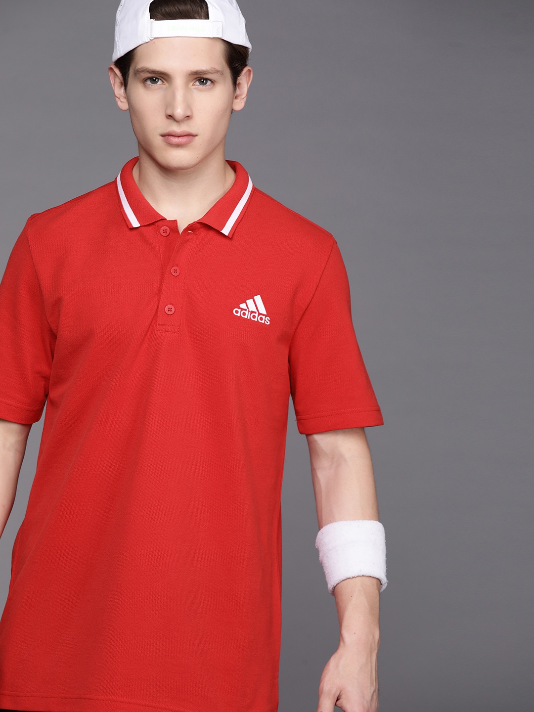 

ADIDAS Men Red SL PQ PS Solid Polo T-shirt