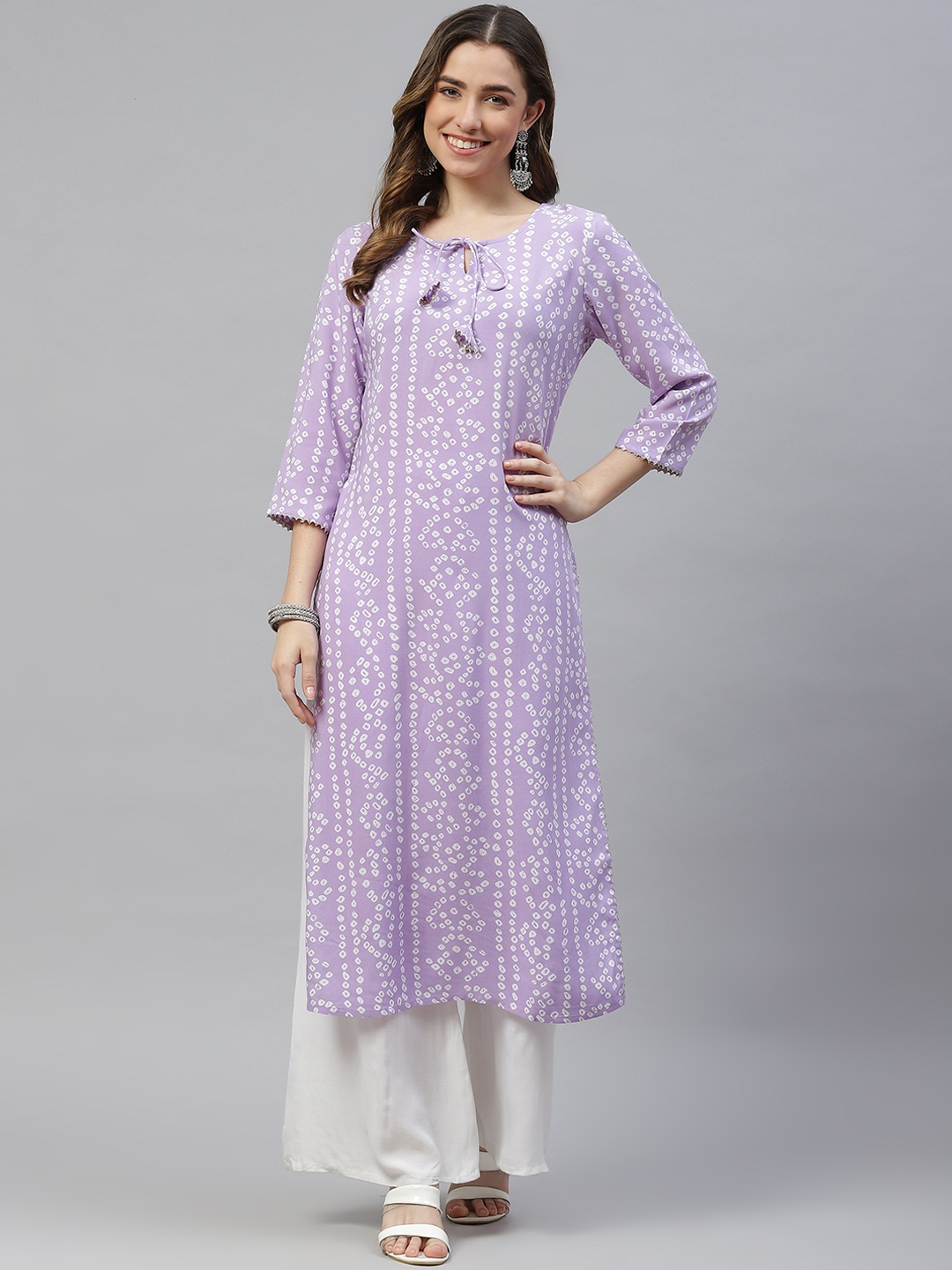 

PIROH Women Lavender & White Bandhani Printed Kurta