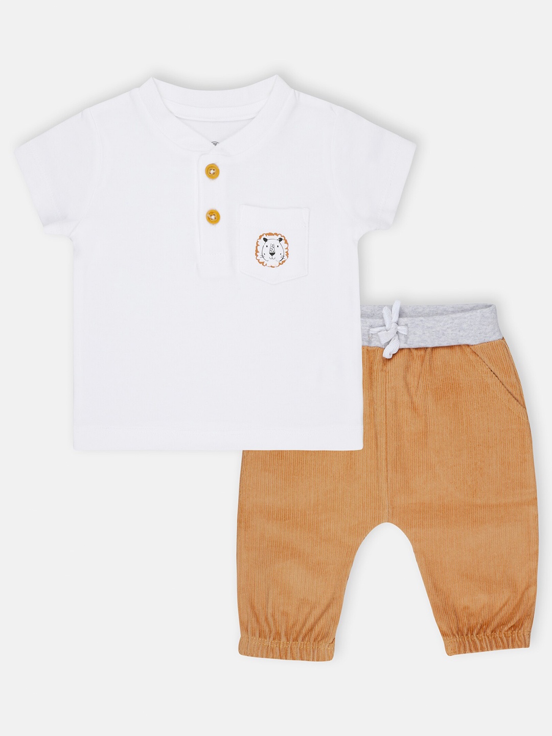 

Babysafe Boys White & Beige Pure Cotton T-shirt with Shorts