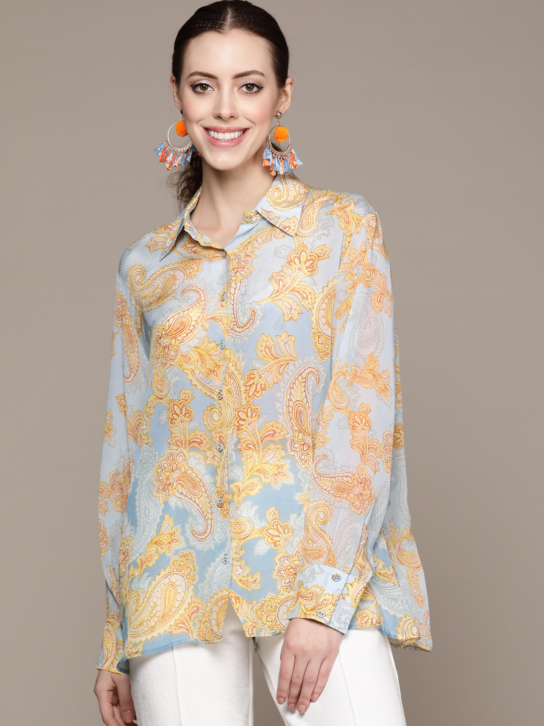 

Ritu Kumar Women Blue Printed Casual Shirt