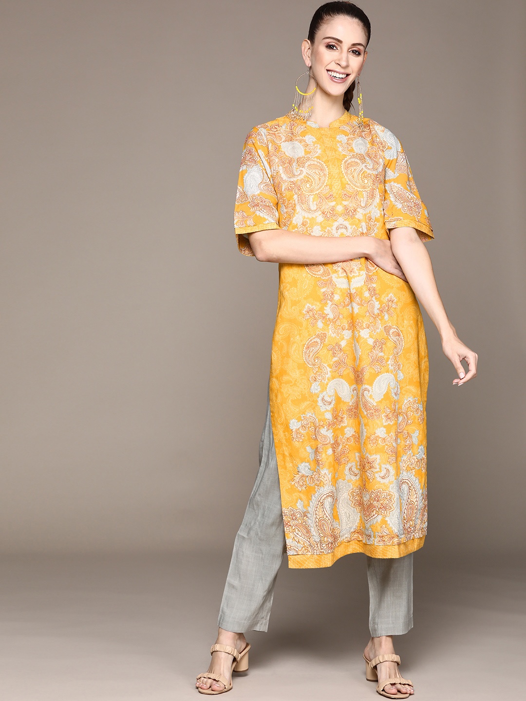 

Ritu Kumar Women Yellow Ethnic Motifs Printed Kurta with Palazzos