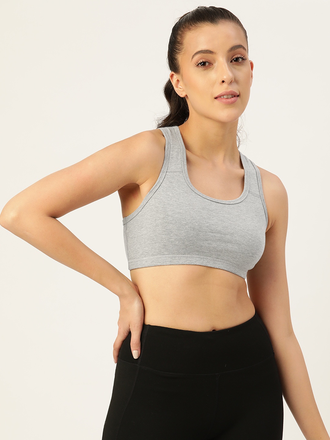 

Leading Lady Grey Melange Solid Sports Bra