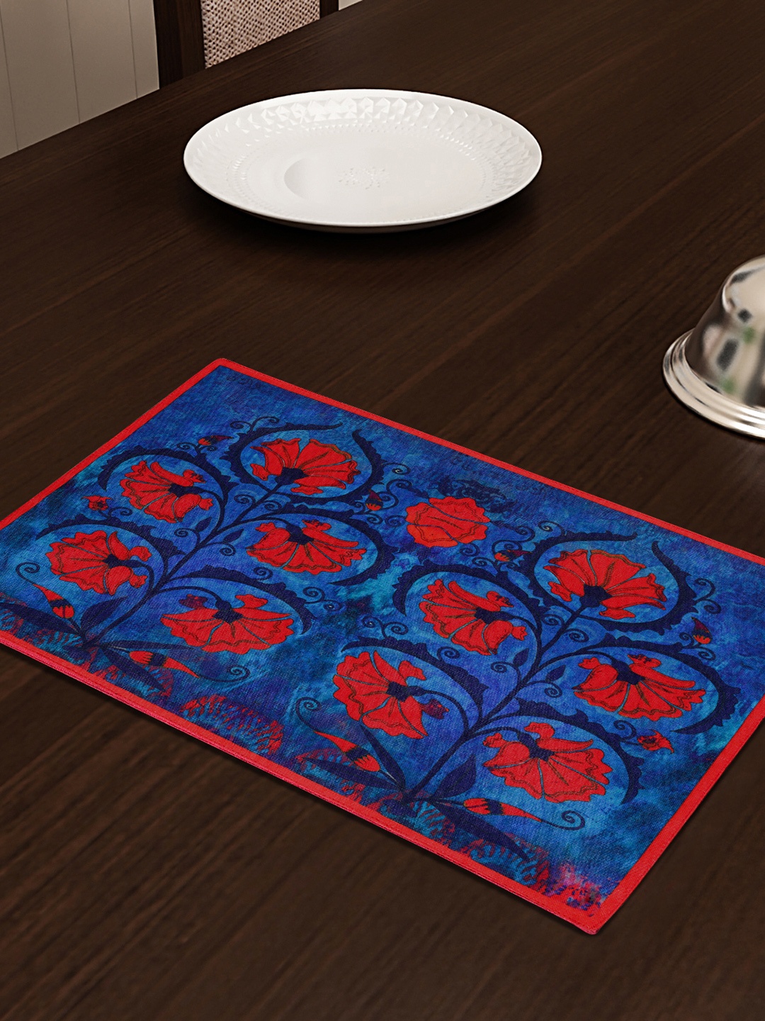 

SEJ by Nisha Gupta Blue & Red Set of 6 Printed Table Placemats
