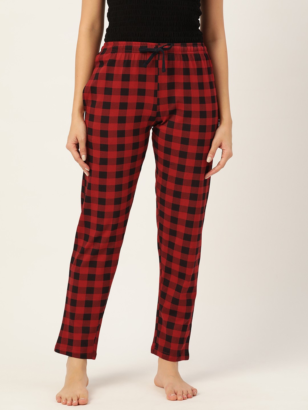 

Leading Lady Women Red & Black Gingham Checked Lounge Pants