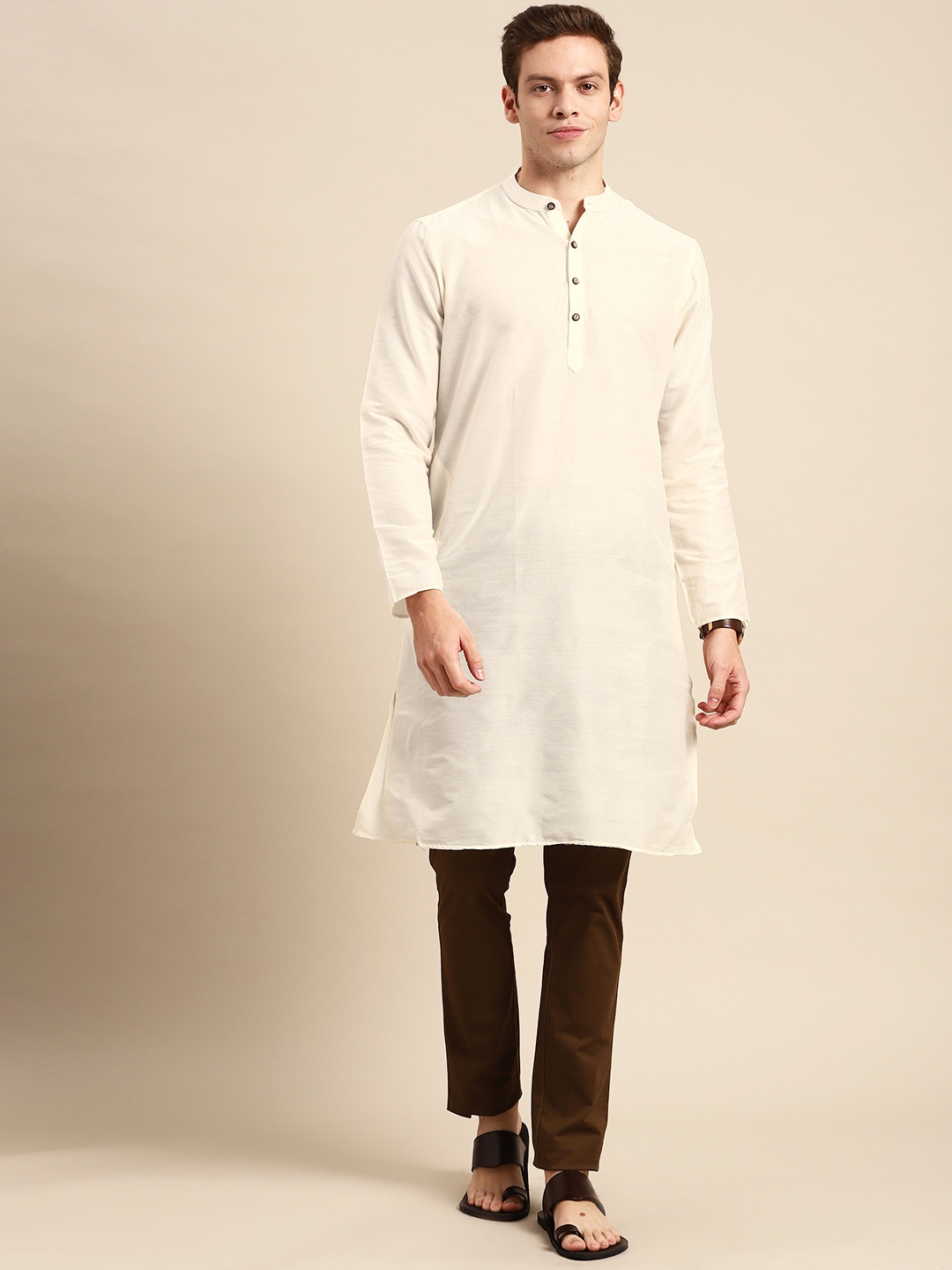 

Anouk Men Off White Solid Kurta