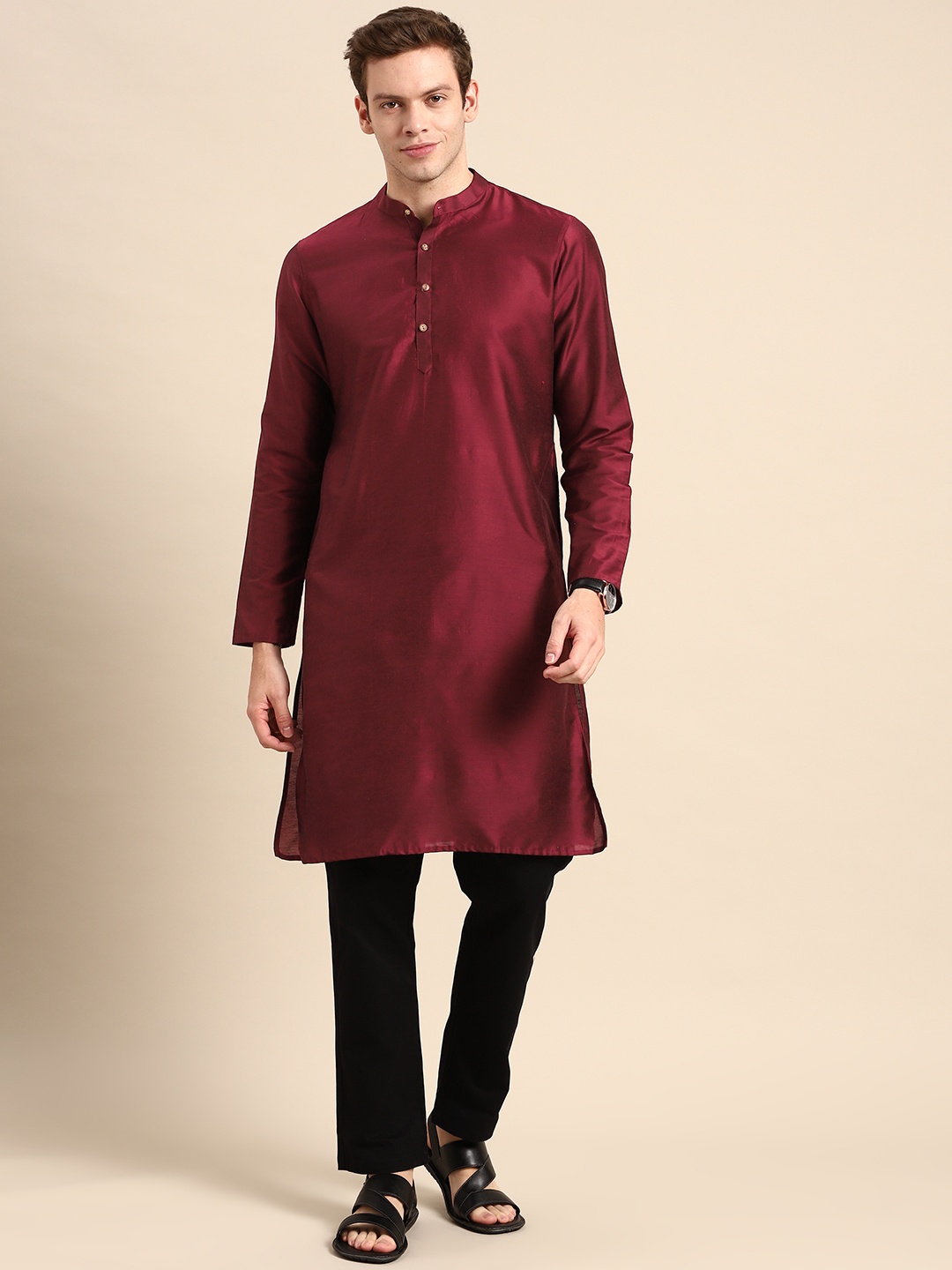 

Anouk Men Maroon Cotton Silk Kurta