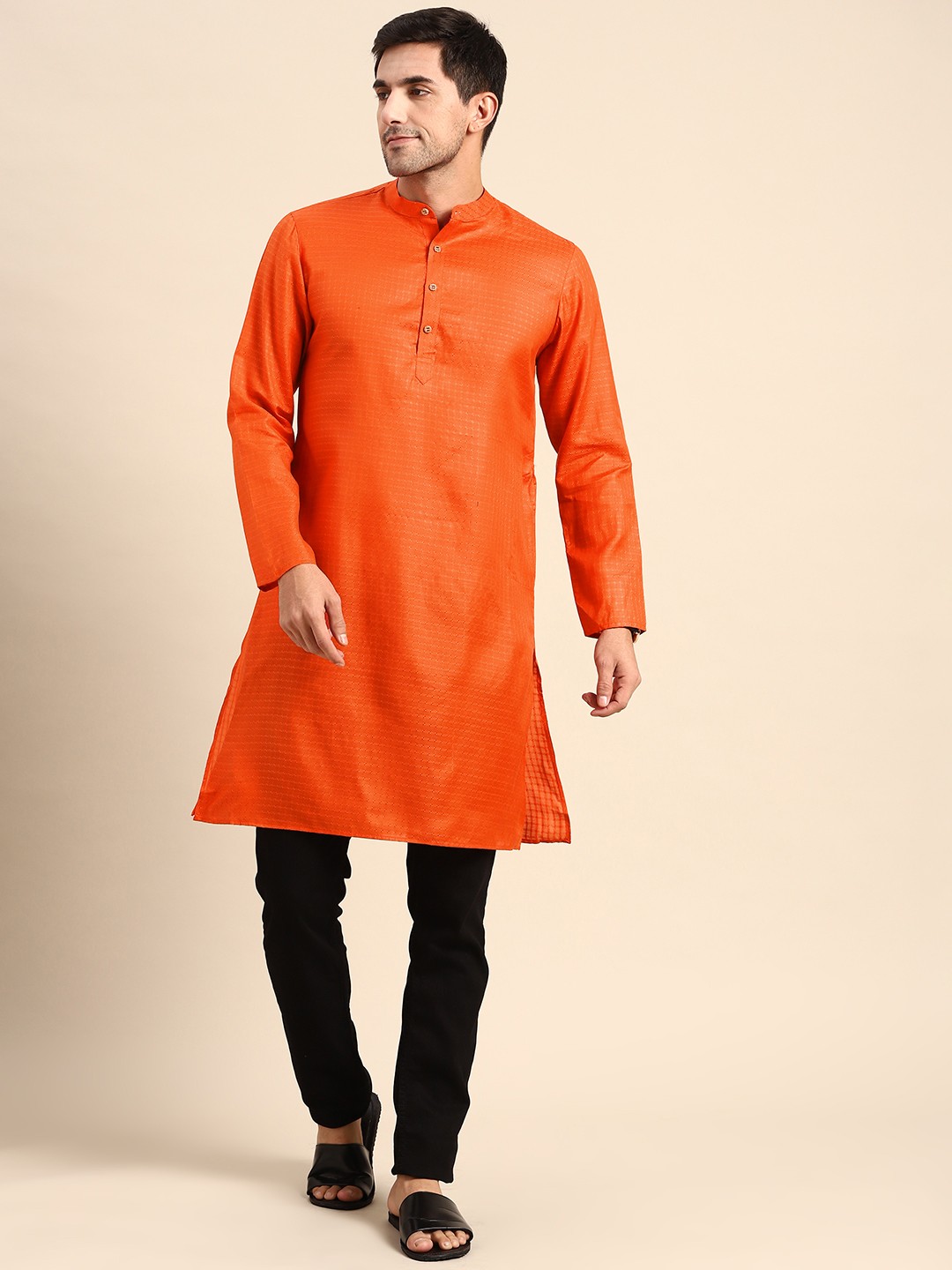

Anouk Men Orange Cotton Silk Kurta