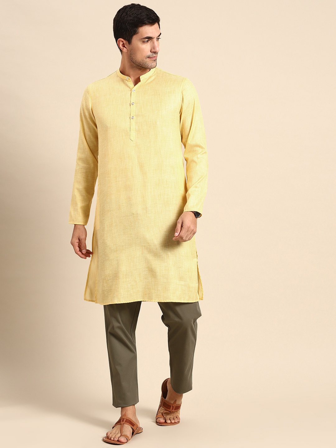 

Anouk Men Yellow Self Design Kurta