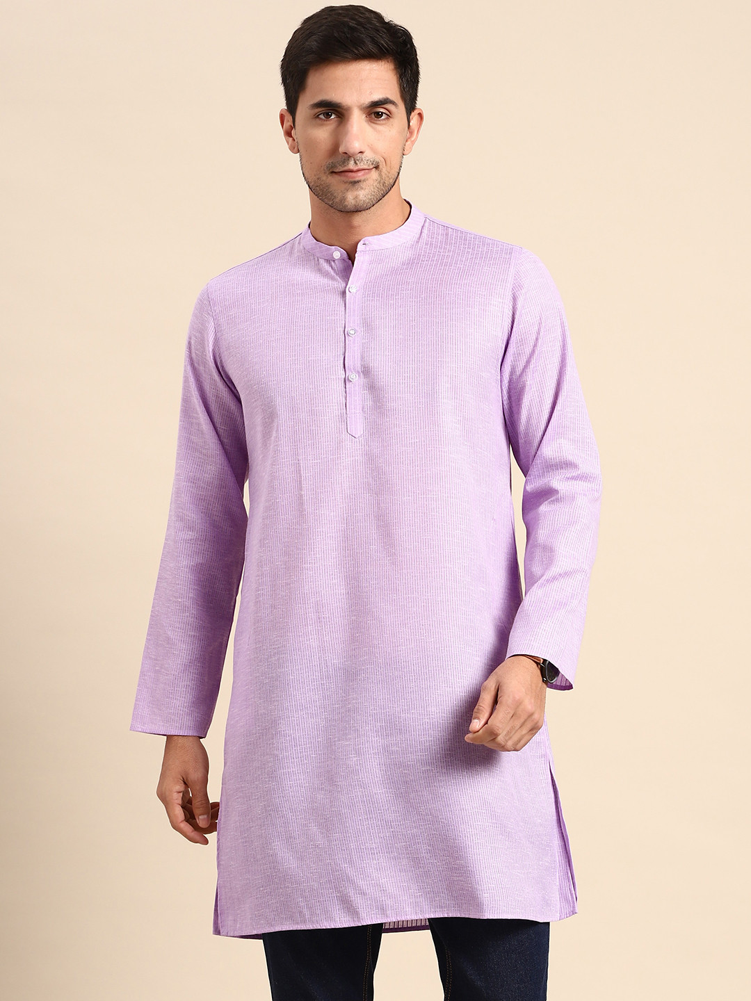 

Anouk Men Lavender Striped Pure Cotton Kurta
