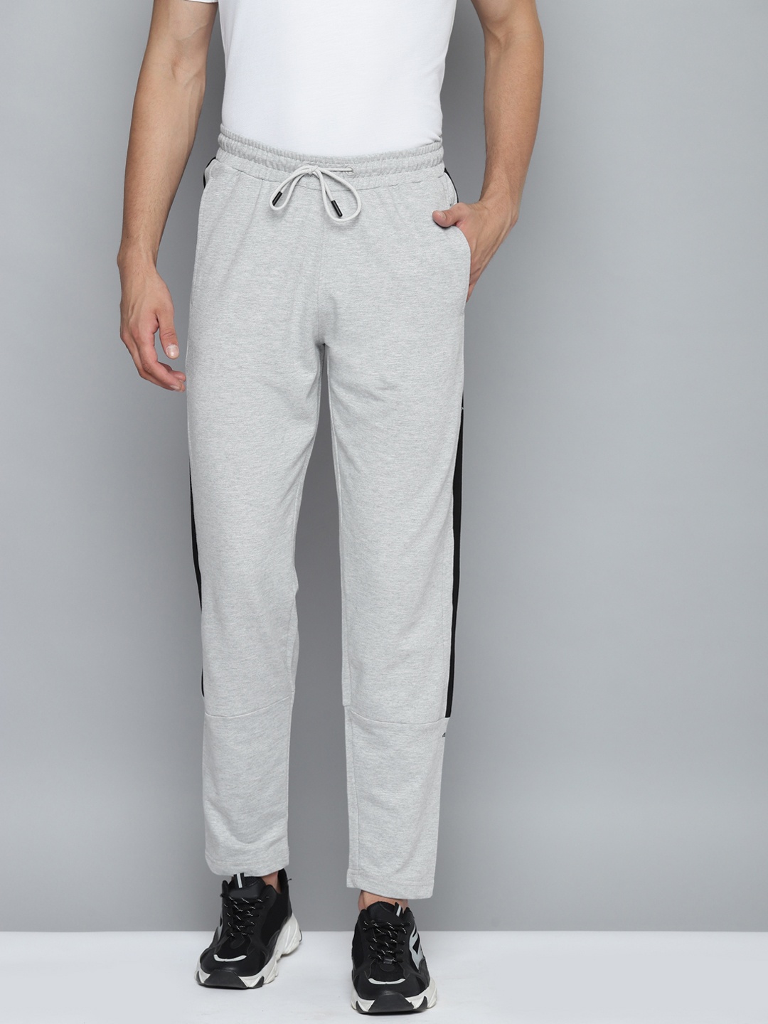 

Alcis Men Grey Melange Solid Track Pants with Side Stripe Detail