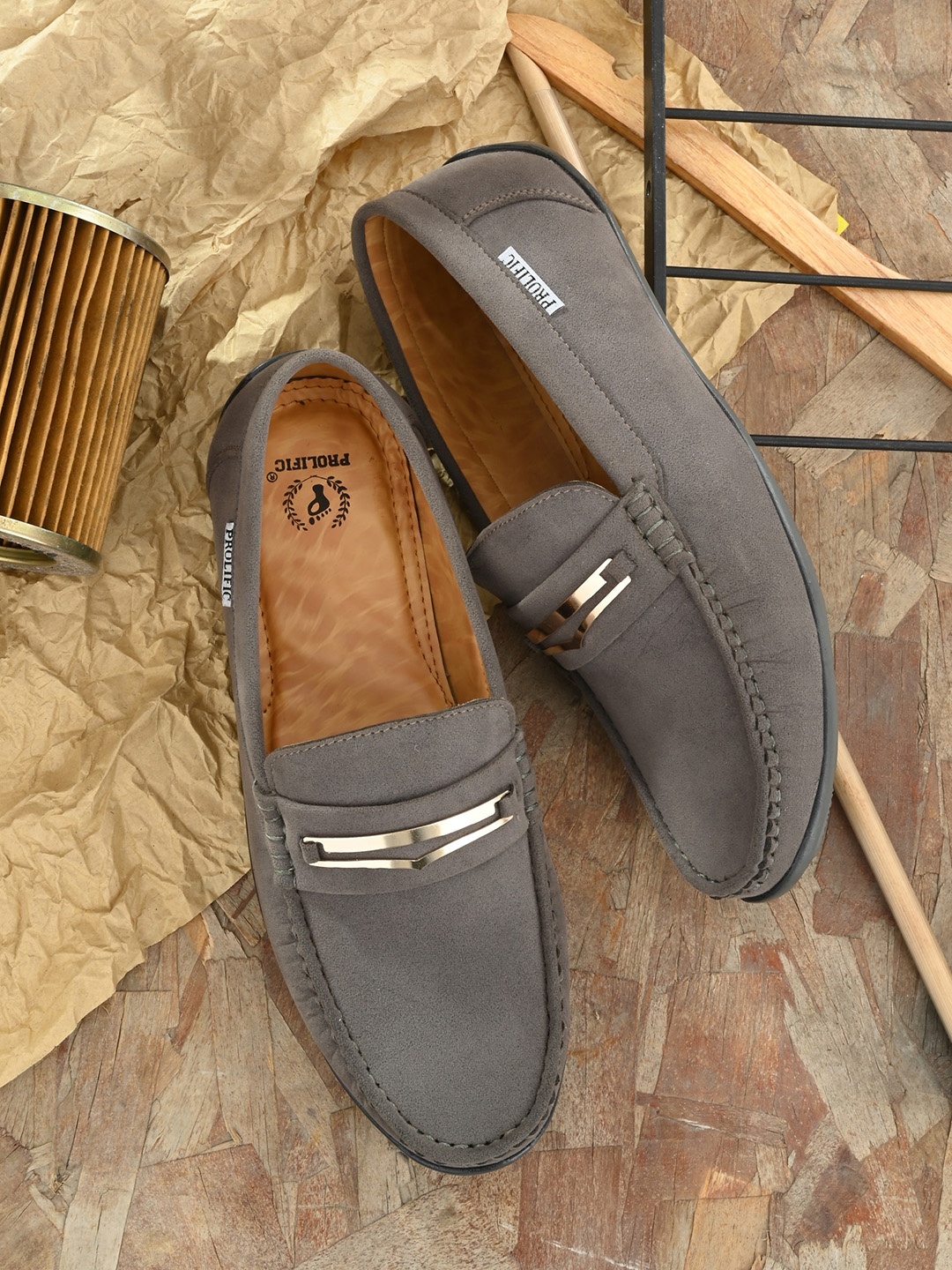

Prolific Men Grey Solid Loafers