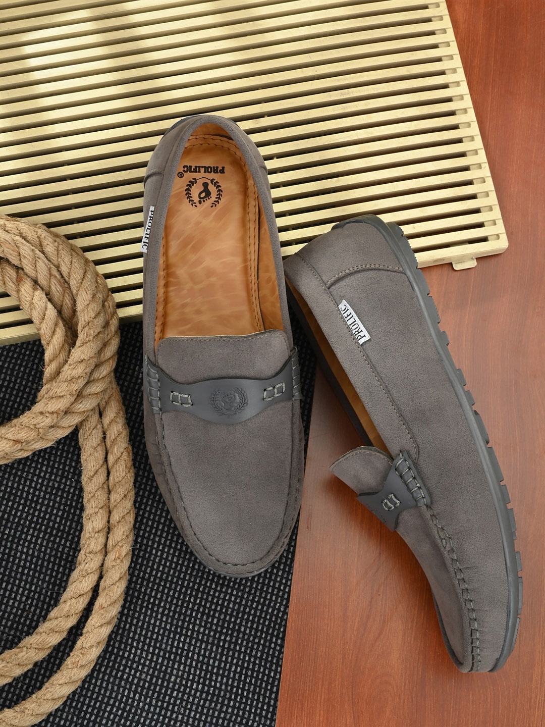 

Prolific Men Grey Solid Loafers