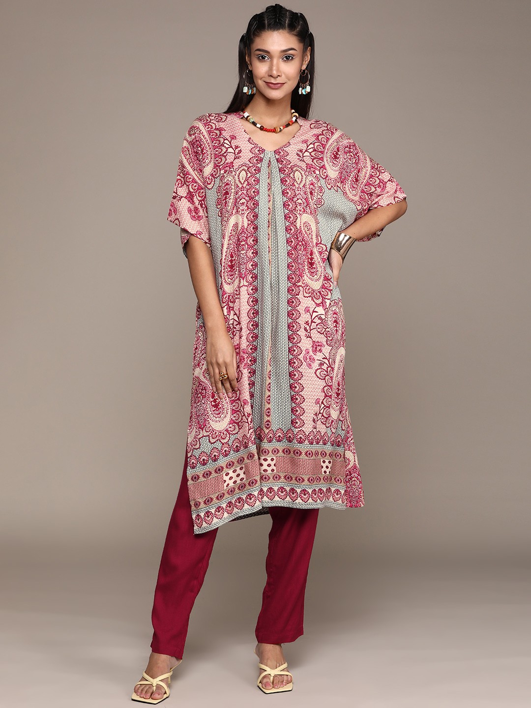 

aarke Ritu Kumar Women Red Ethnic Motifs Printed Kurta with Trousers