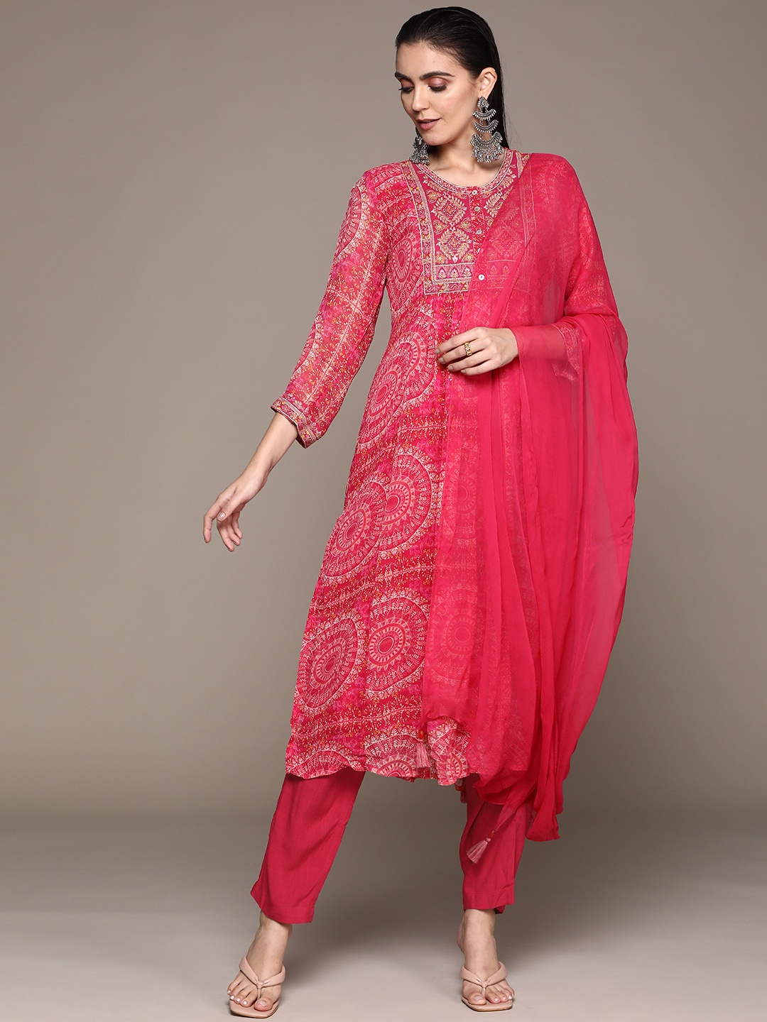 

aarke Ritu Kumar Women Pink Kurta with Palazzos & With Dupatta