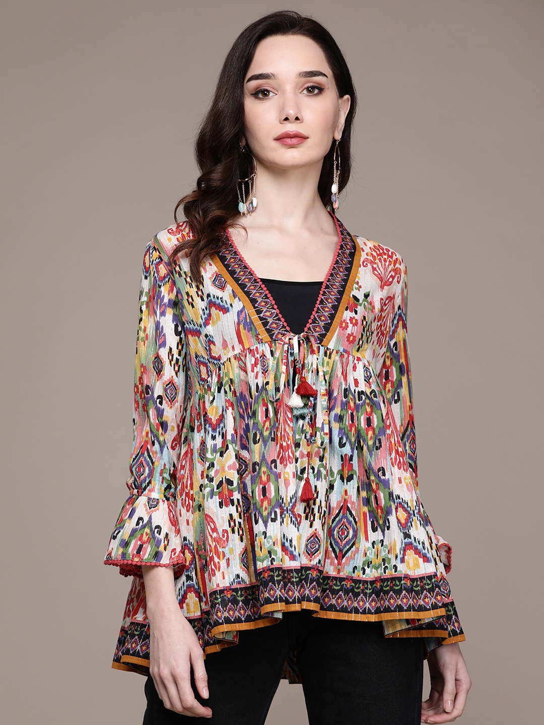 

aarke Ritu Kumar Women Multicoloured Printed Tie-Up Shrug, Multi