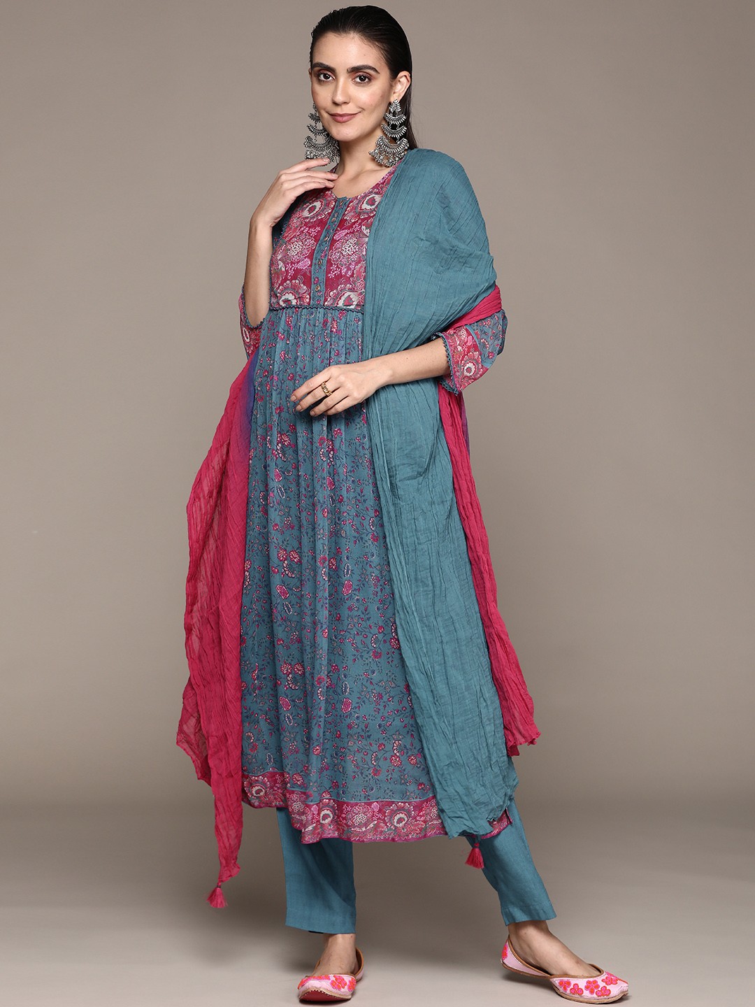 

aarke Ritu Kumar Women Blue Ethnic Motifs Yoke Design Kurta with Palazzos & With Dupatta