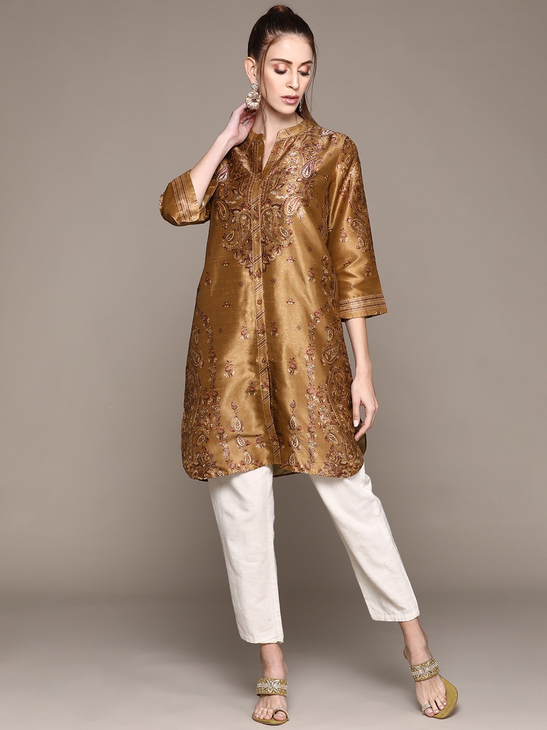 

aarke Ritu Kumar Women Brown Ethnic Motifs Printed Kurta