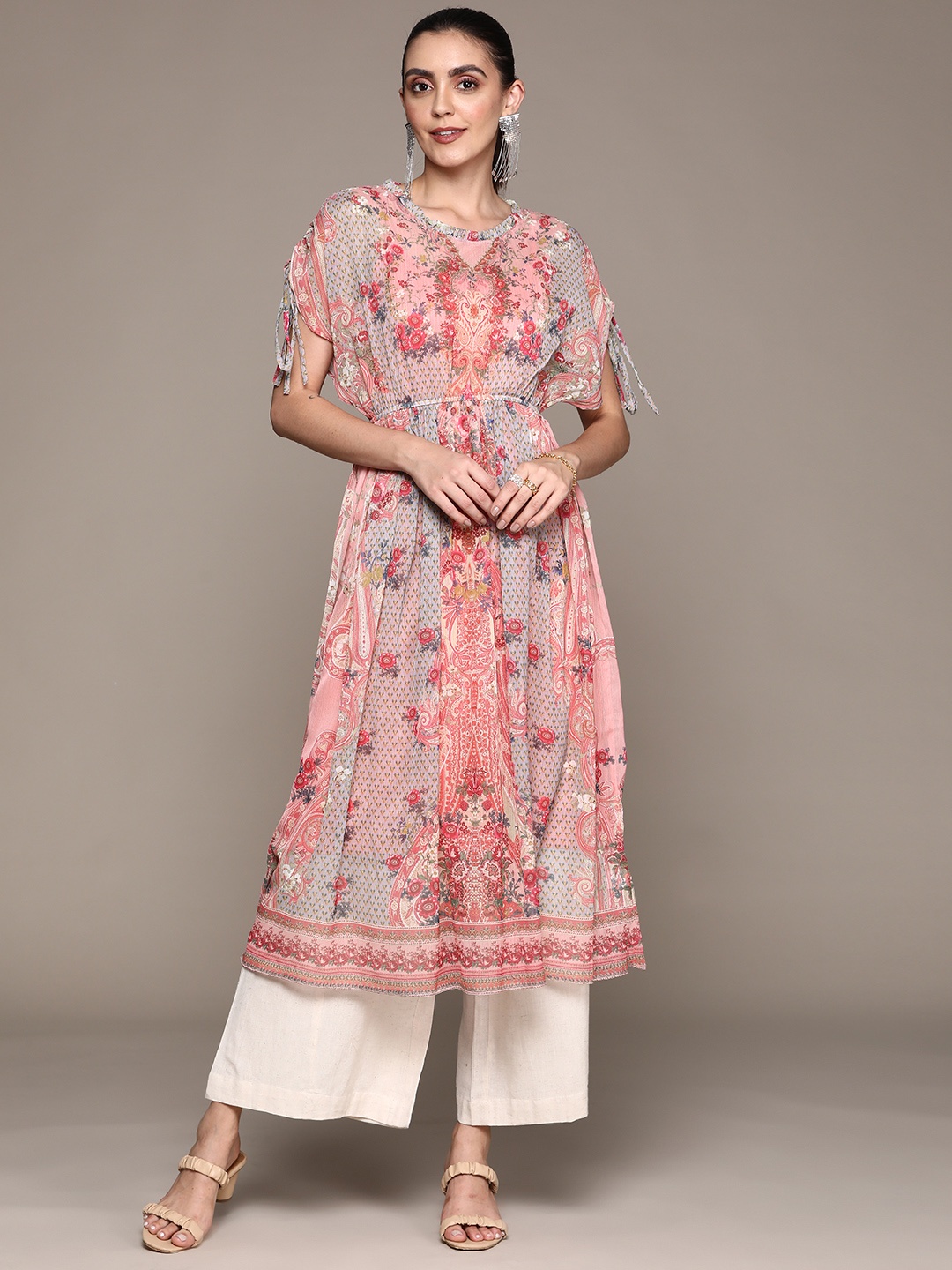 

aarke Ritu Kumar Women Pink Floral Printed Kurta