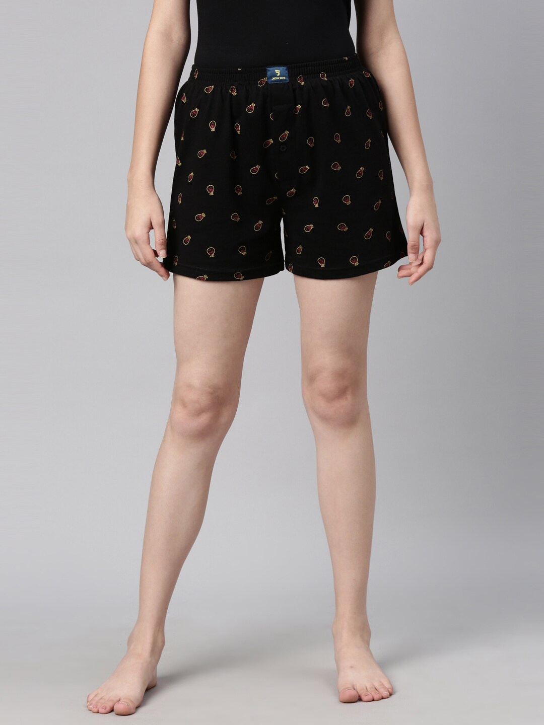 

Curare Women Black Printed Cotton Lounge Shorts