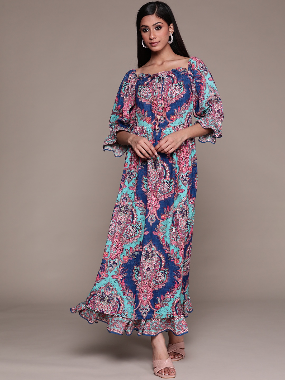 

aarke Ritu Kumar Blue Ethnic Motifs Ethnic Maxi Dress