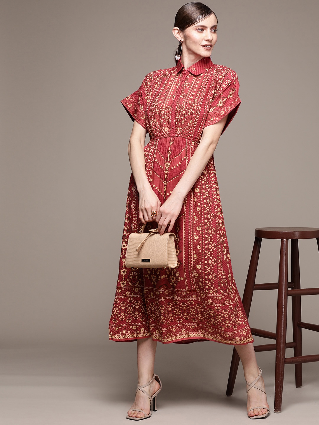 

aarke Ritu Kumar Brown Floral Midi Dress