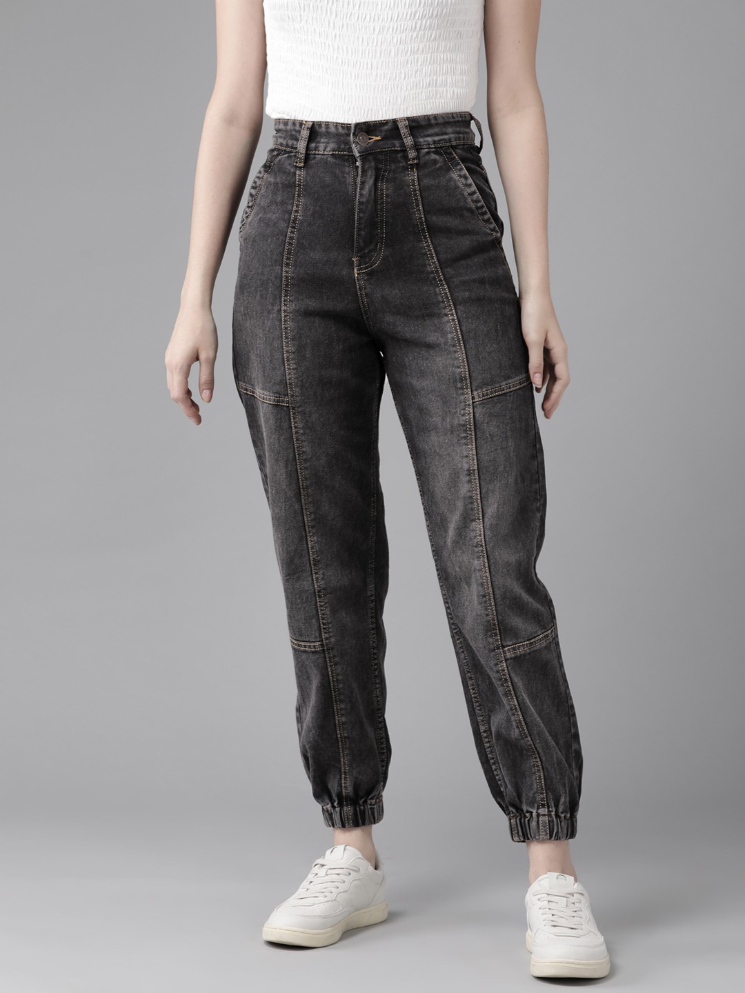 

KASSUALLY Women Charcoal High-Rise Stretchable Jogger