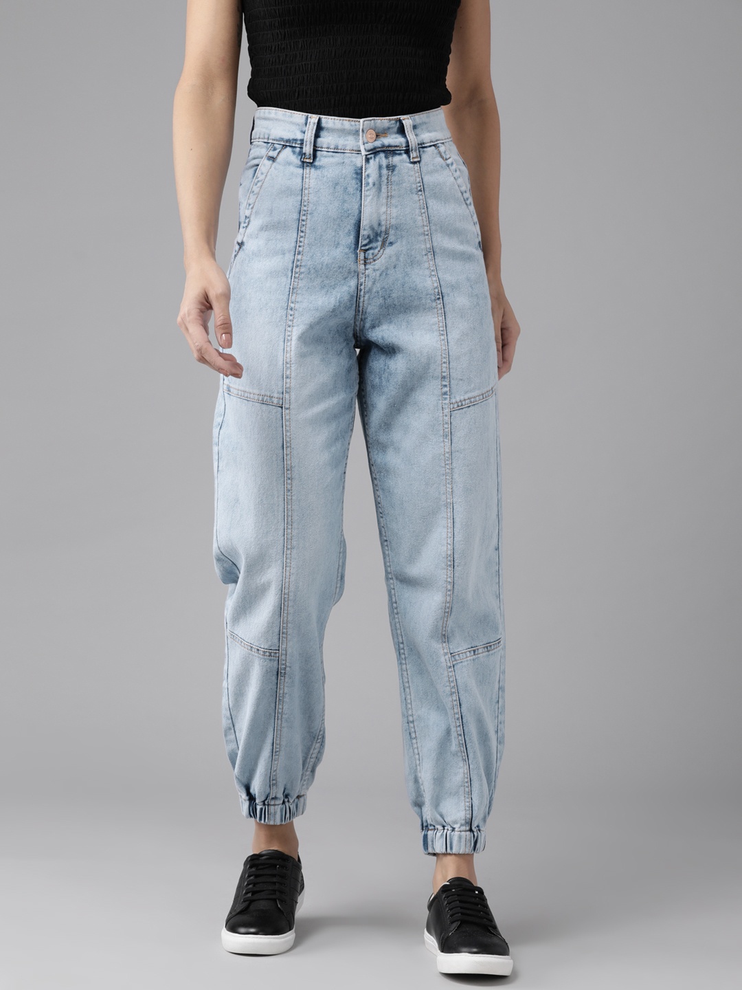 

KASSUALLY Women Blue High-Rise Light Fade Stretchable Joggers