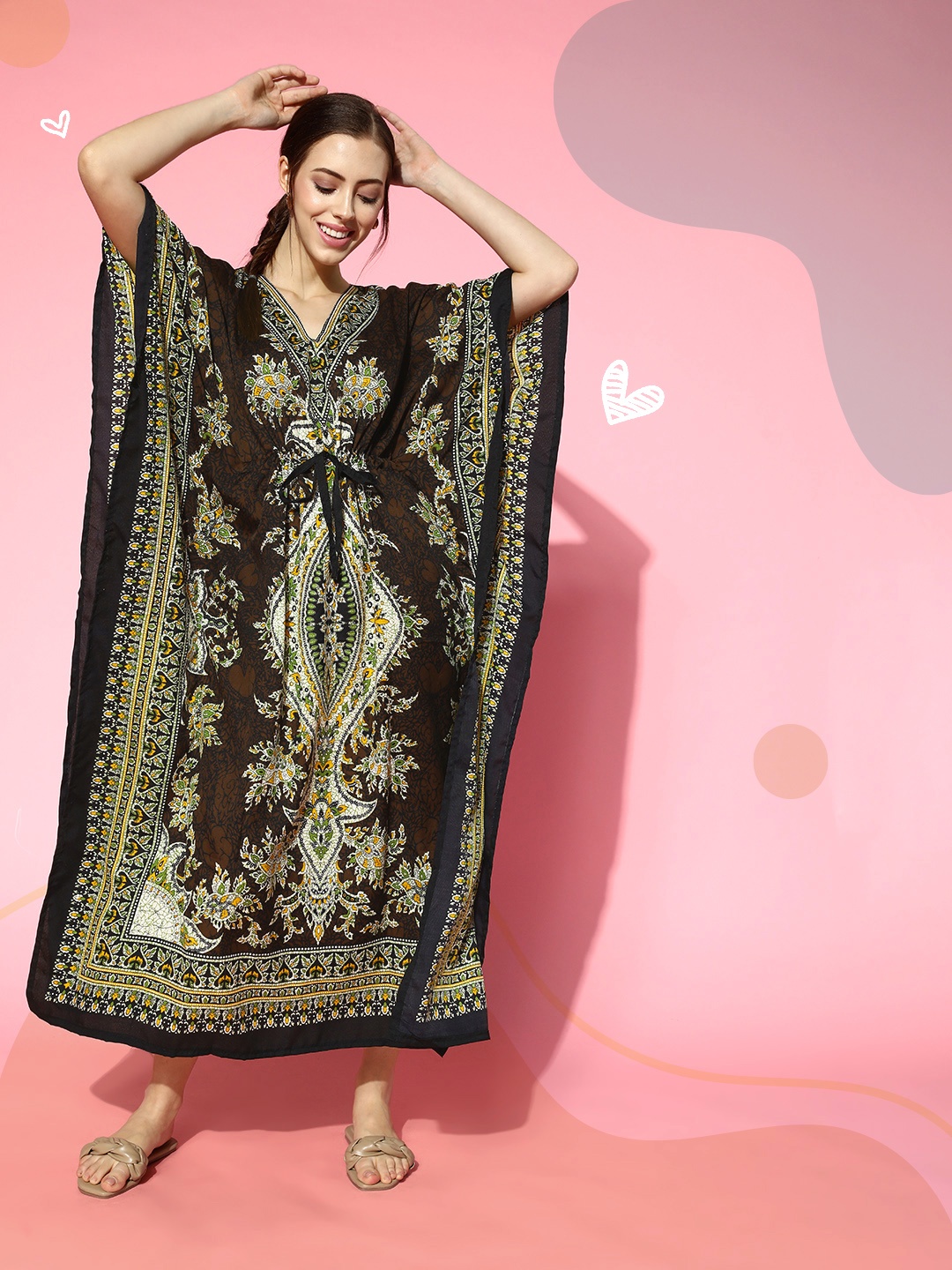 

Vemante Brown Ethnic Motifs Bohemian Eclectic Nightdress
