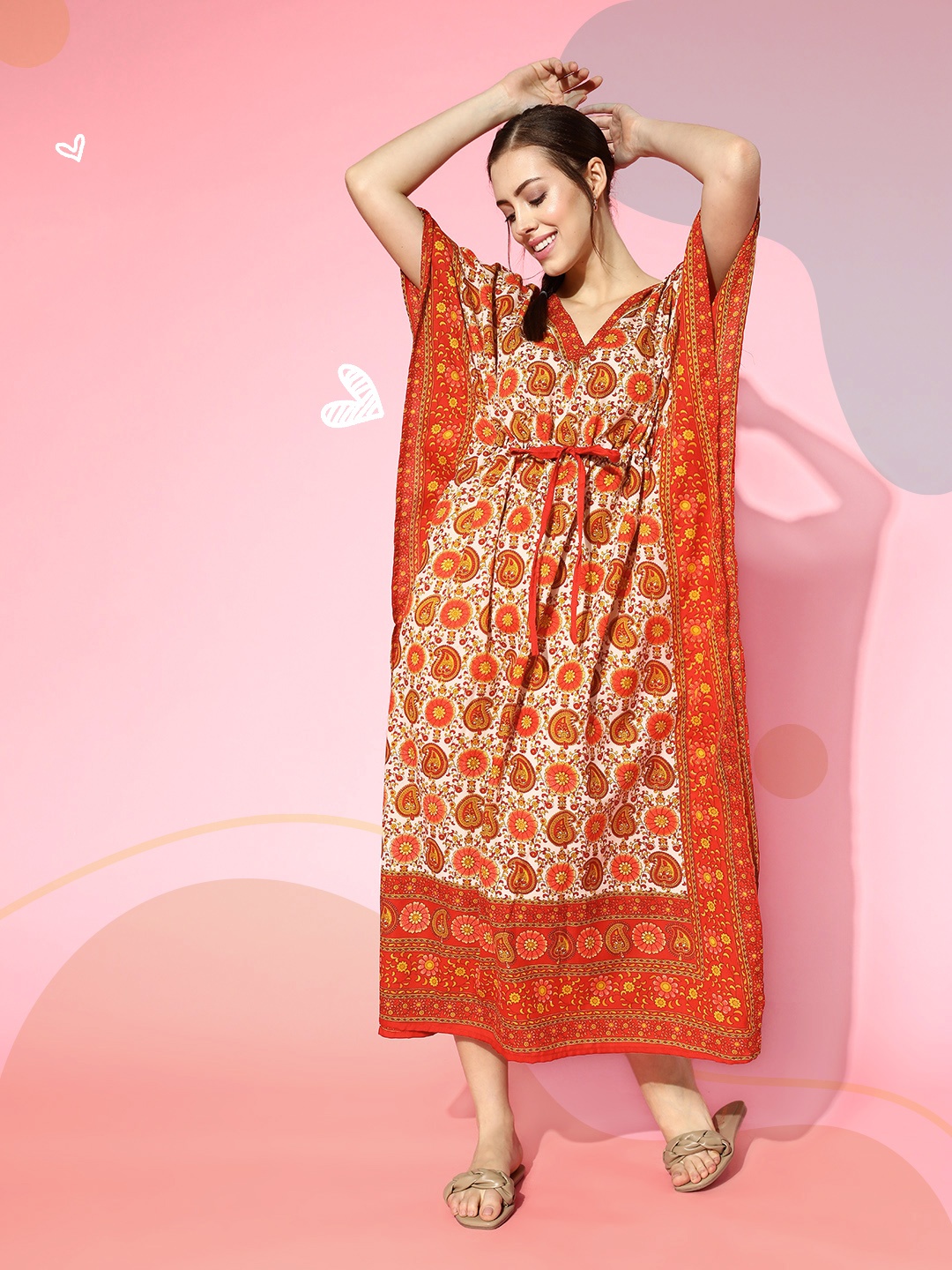 

Vemante Off-White Ethnic Motifs Bohemian Eclectic Nightdress
