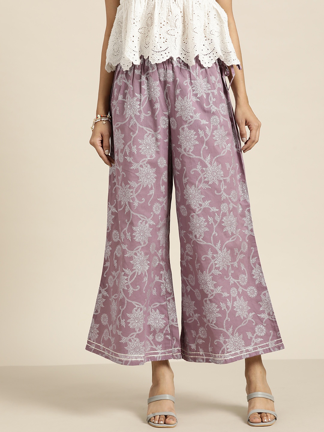 

Sangria Women Violet Floral Printed Ethnic Palazzos