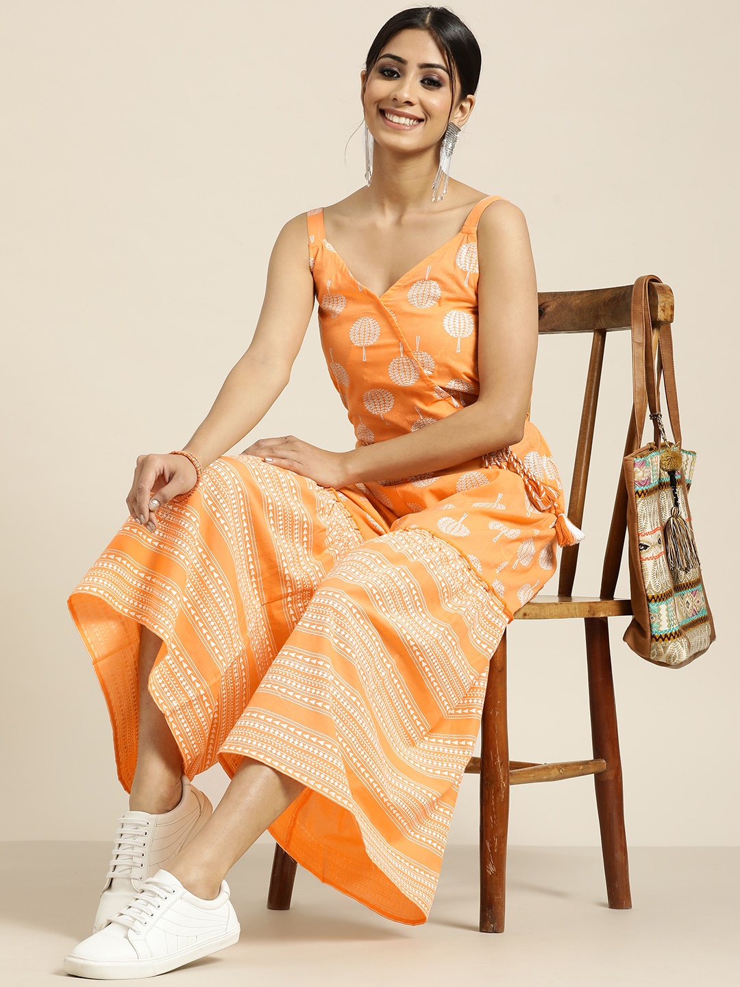 

Sangria Orange Ethnic Motifs Midi Dress