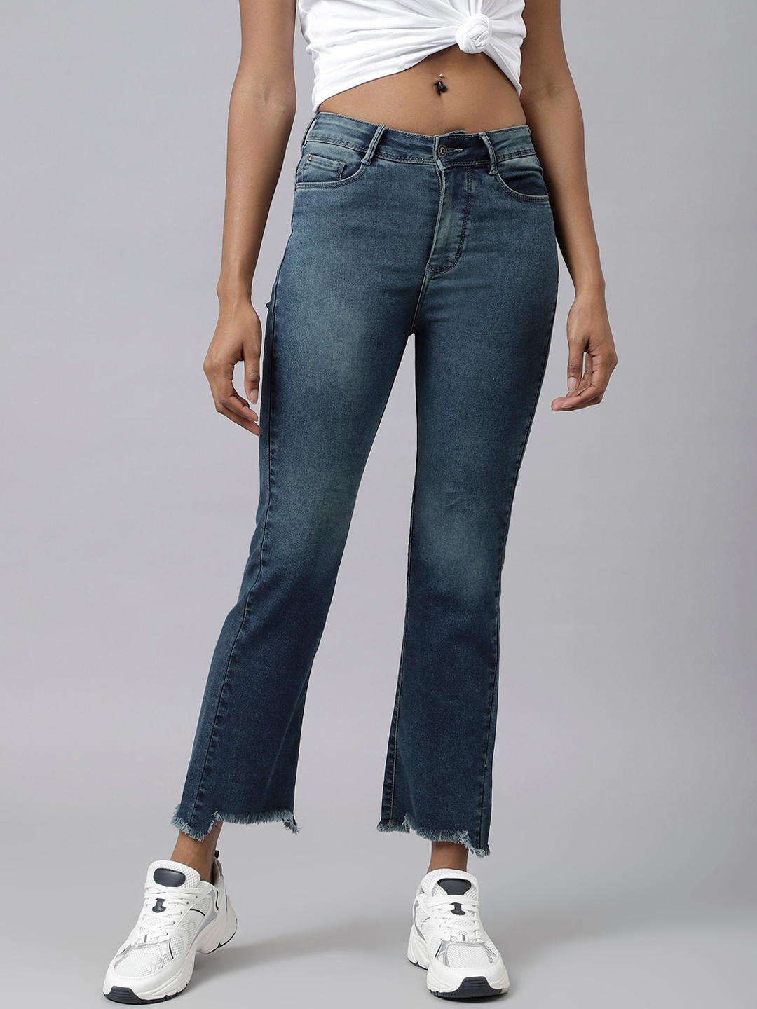 

Code 61 Women Blue Wide Leg High-Rise Light Fade Acid Wash Stretchable Jeans